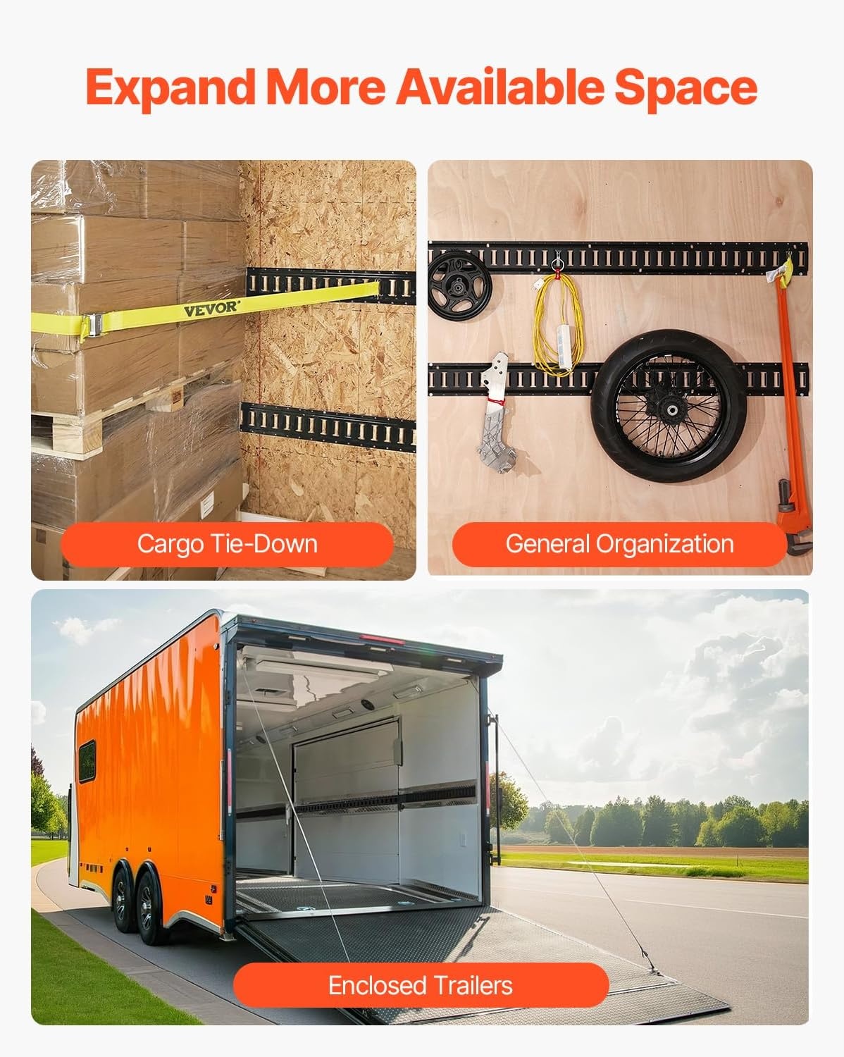 image:imageVEVOR ETrack TieDown Rail Kit 4 Pack 2 ft E Track Rails 20 Pcs Includes 2 Ratchet Straps amp 4 ORings amp 4 TieOffs with DRing amp 2 Single Slots amp 8 End Caps Fit for Garages Vans Trailers5FT