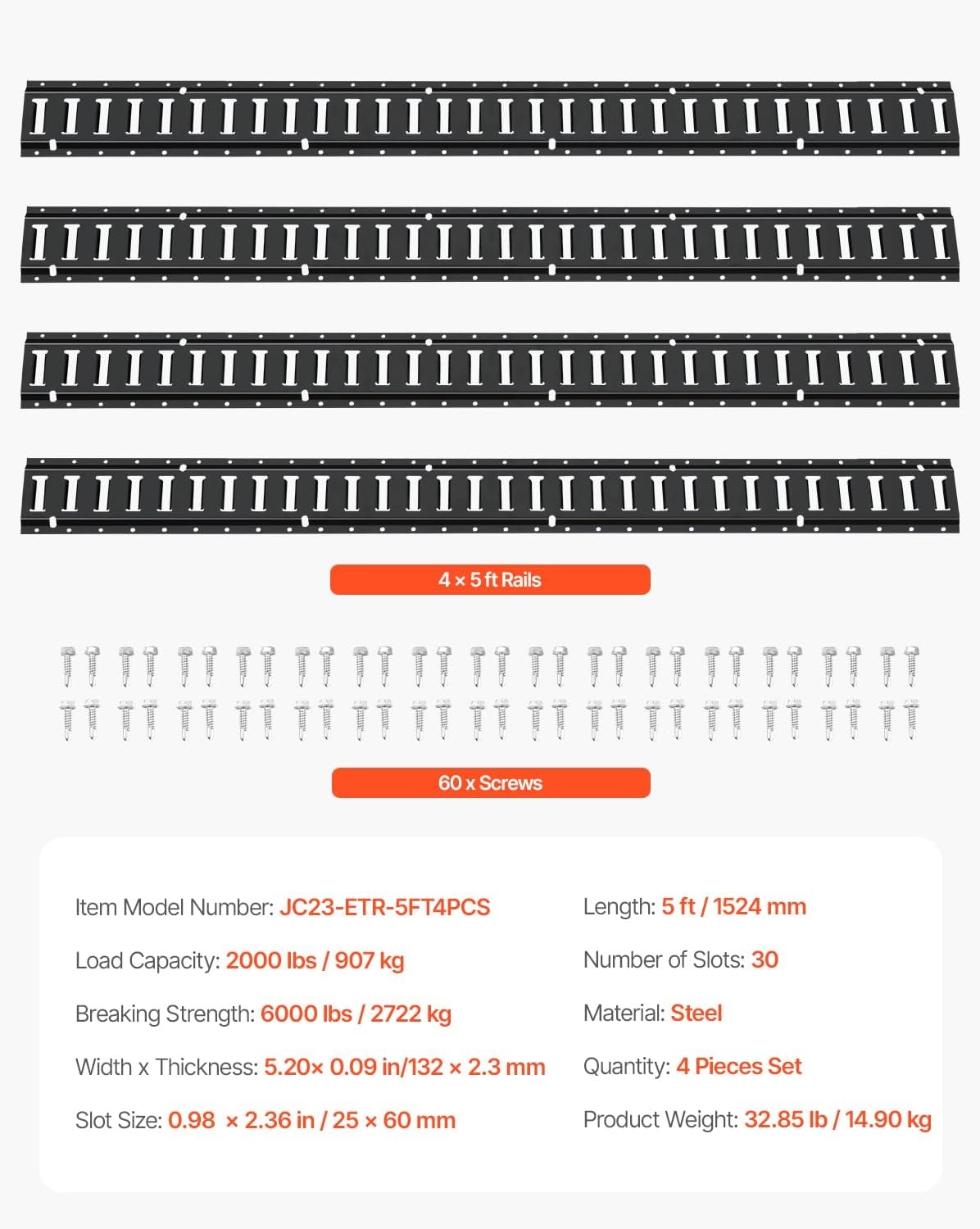 image:imageVEVOR ETrack TieDown Rail Kit 4 Pack 2 ft E Track Rails 20 Pcs Includes 2 Ratchet Straps amp 4 ORings amp 4 TieOffs with DRing amp 2 Single Slots amp 8 End Caps Fit for Garages Vans Trailers5FT