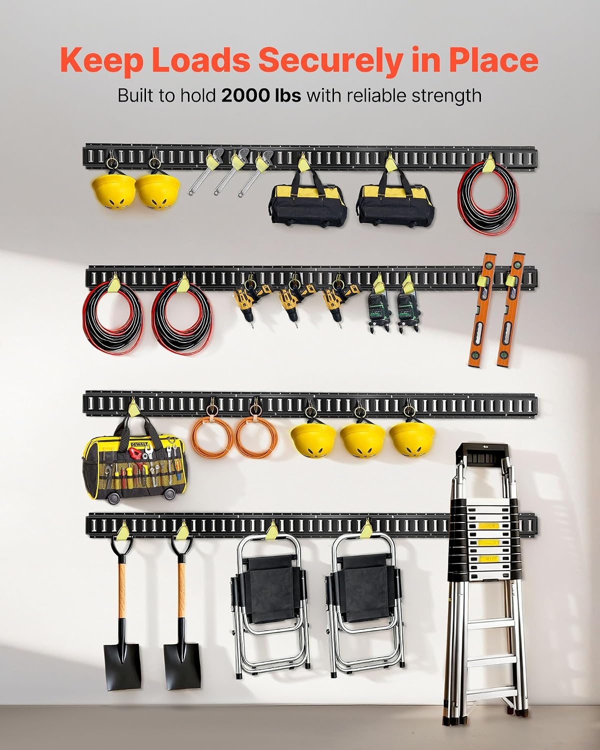 image:imageVEVOR ETrack TieDown Rail Kit 4 Pack 2 ft E Track Rails 20 Pcs Includes 2 Ratchet Straps amp 4 ORings amp 4 TieOffs with DRing amp 2 Single Slots amp 8 End Caps Fit for Garages Vans Trailers77FT