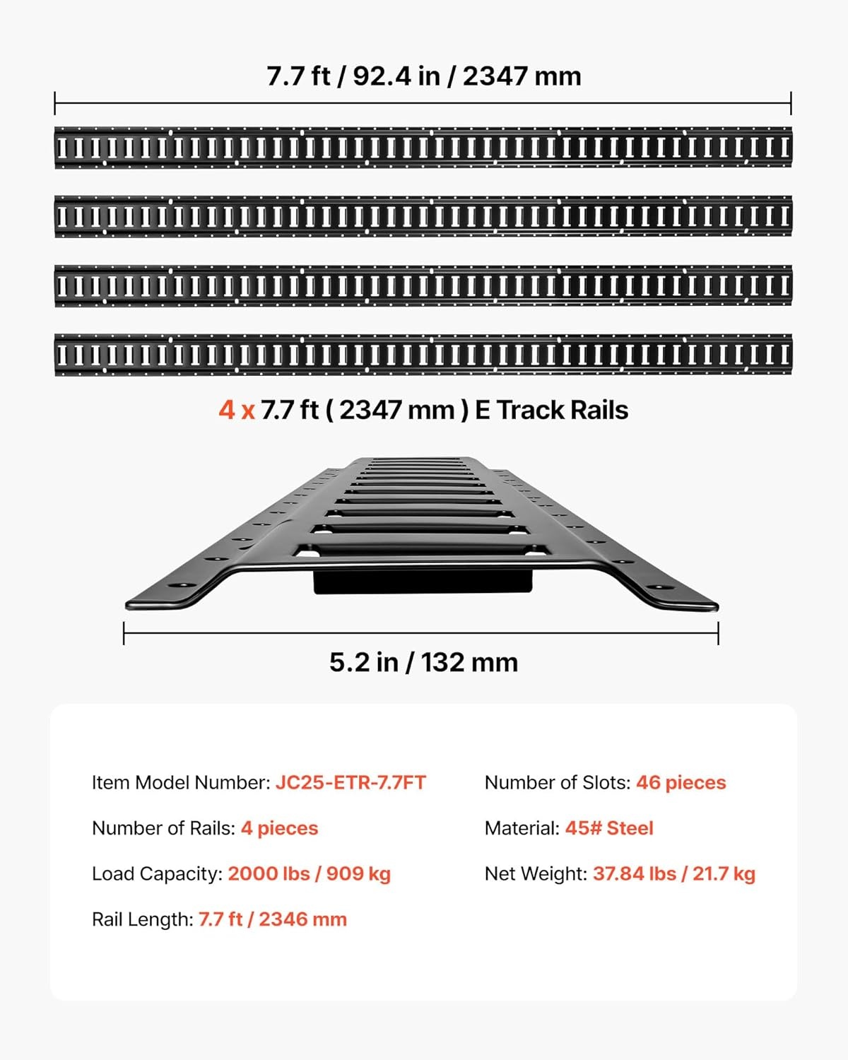 image:imageVEVOR ETrack TieDown Rail Kit 4 Pack 2 ft E Track Rails 20 Pcs Includes 2 Ratchet Straps amp 4 ORings amp 4 TieOffs with DRing amp 2 Single Slots amp 8 End Caps Fit for Garages Vans Trailers77FT
