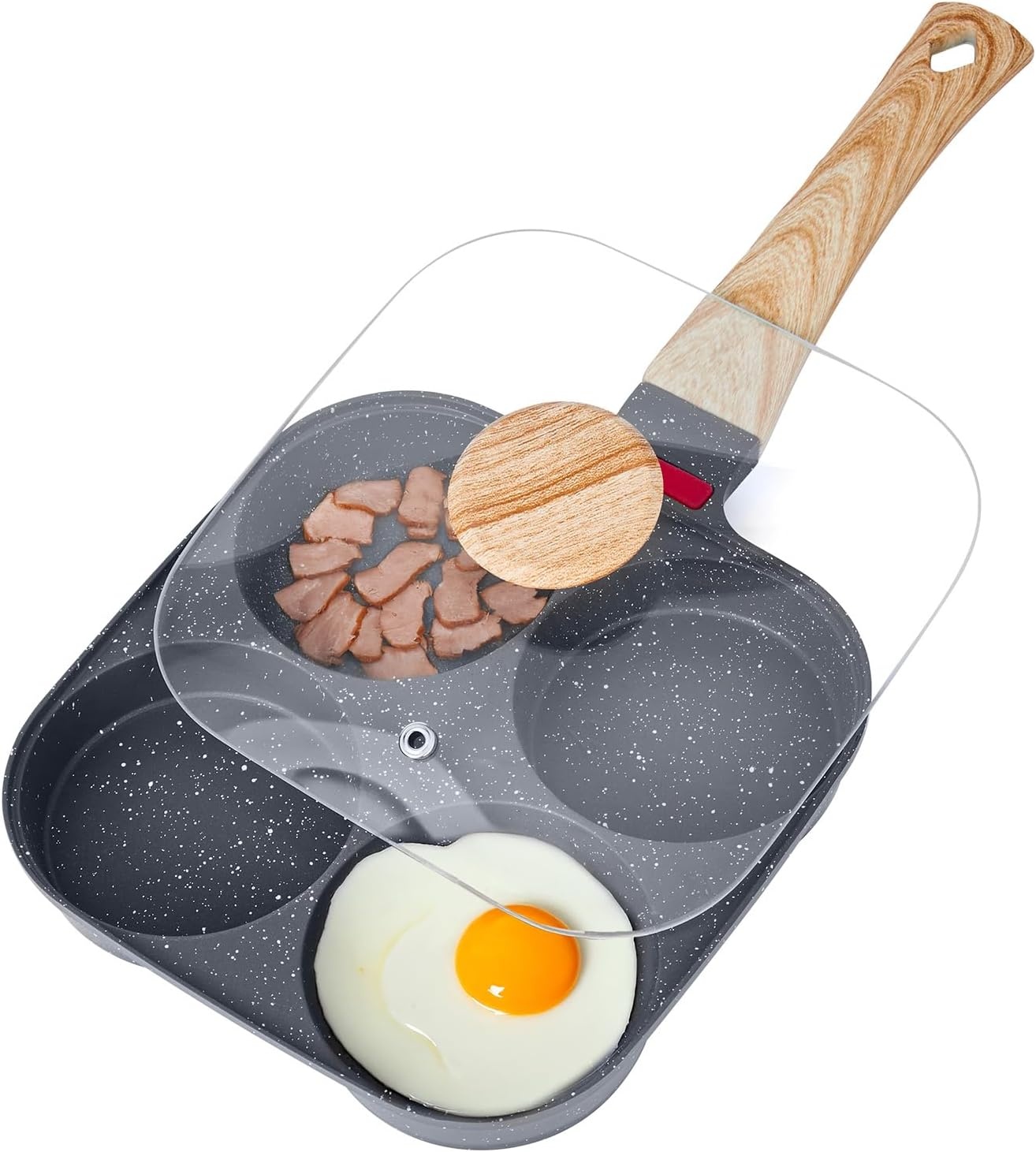 image:imageVEVOR Egg Pan 4Cup Nonstick Egg Frying Pan Aluminum Breakfast Omelette Skillet for Pancakes Hamburgers Sandwiches with Lid Oil Brush Scraper Compatible with Gas Stove amp Induction Cookware