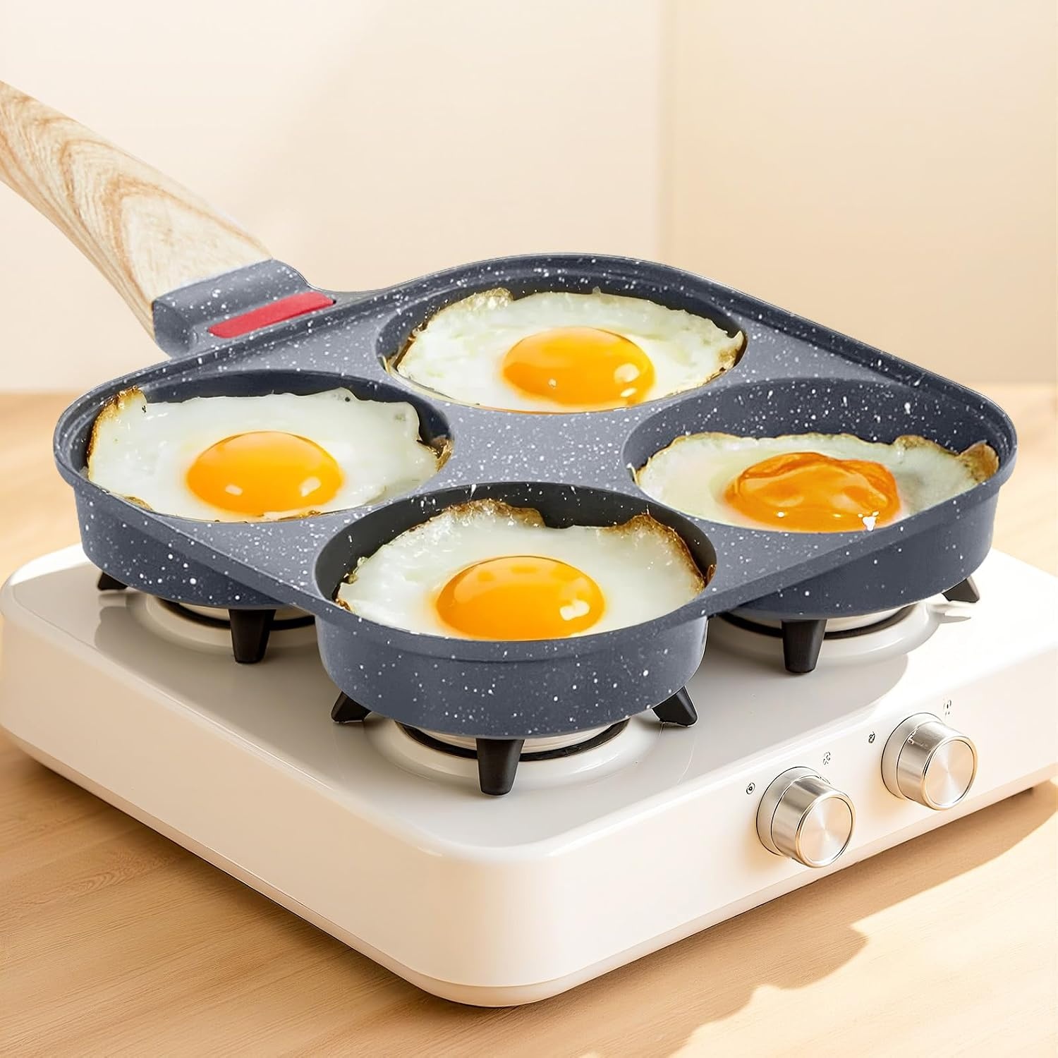 image:imageVEVOR Egg Pan 4Cup Nonstick Egg Frying Pan Aluminum Breakfast Omelette Skillet for Pancakes Hamburgers Sandwiches with Lid Oil Brush Scraper Compatible with Gas Stove amp Induction Cookware