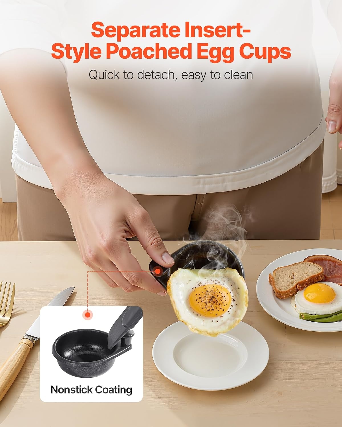 image:imageVEVOR Egg Poacher Pan 4Cup Poached Egg Maker Stainless Steel Poaching Pan and Frying Skillet with 4 Nonsitck Detachable Large Cups Lid and Silicone Spatula Compatible with Induction Stovetop