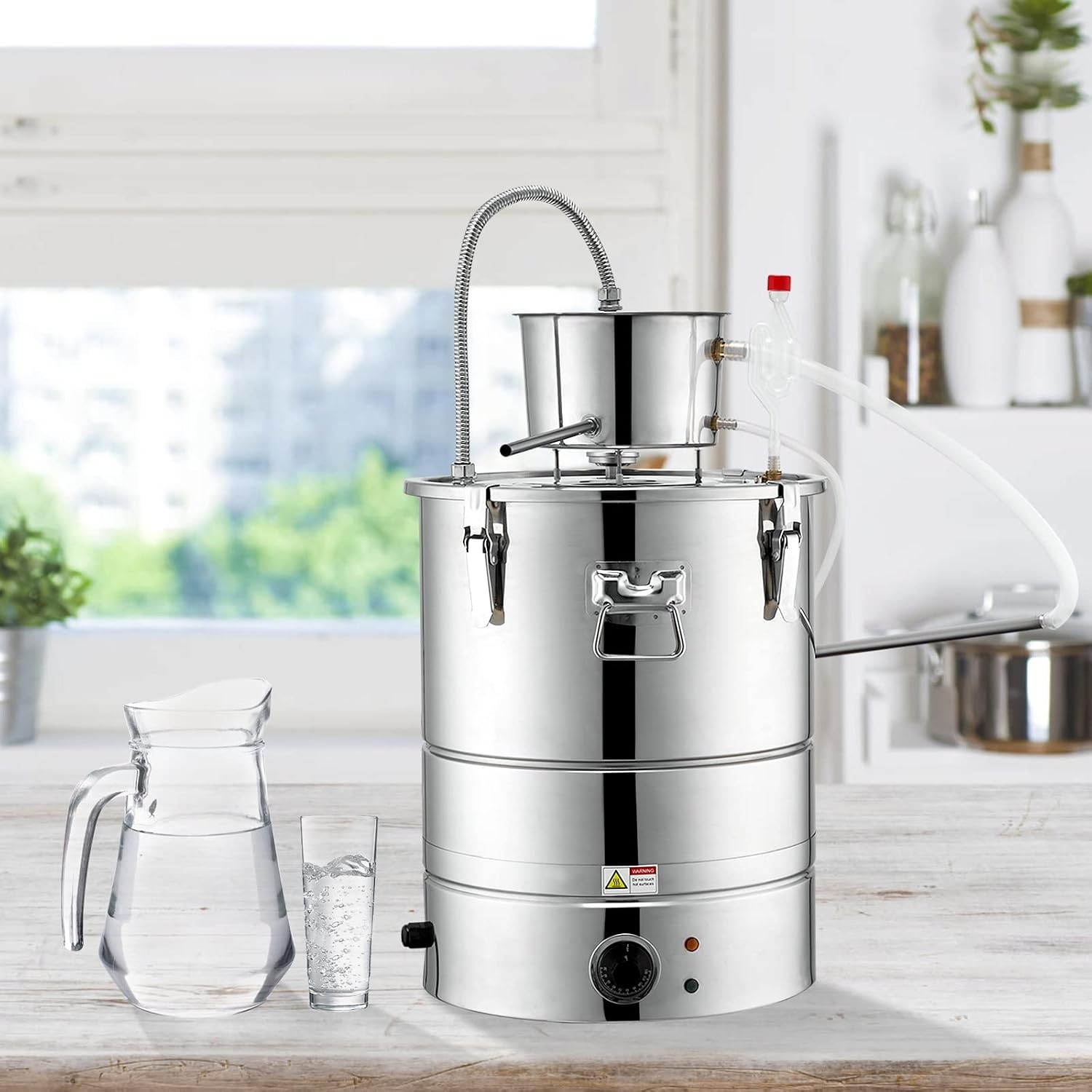 image:imageVEVOR Electric Alcohol Still 8Gal30L Alcohol Distiller Distillery Kit for Alcohol include Pump amp Oneway Exhaust Valve amp ThermometerSilver