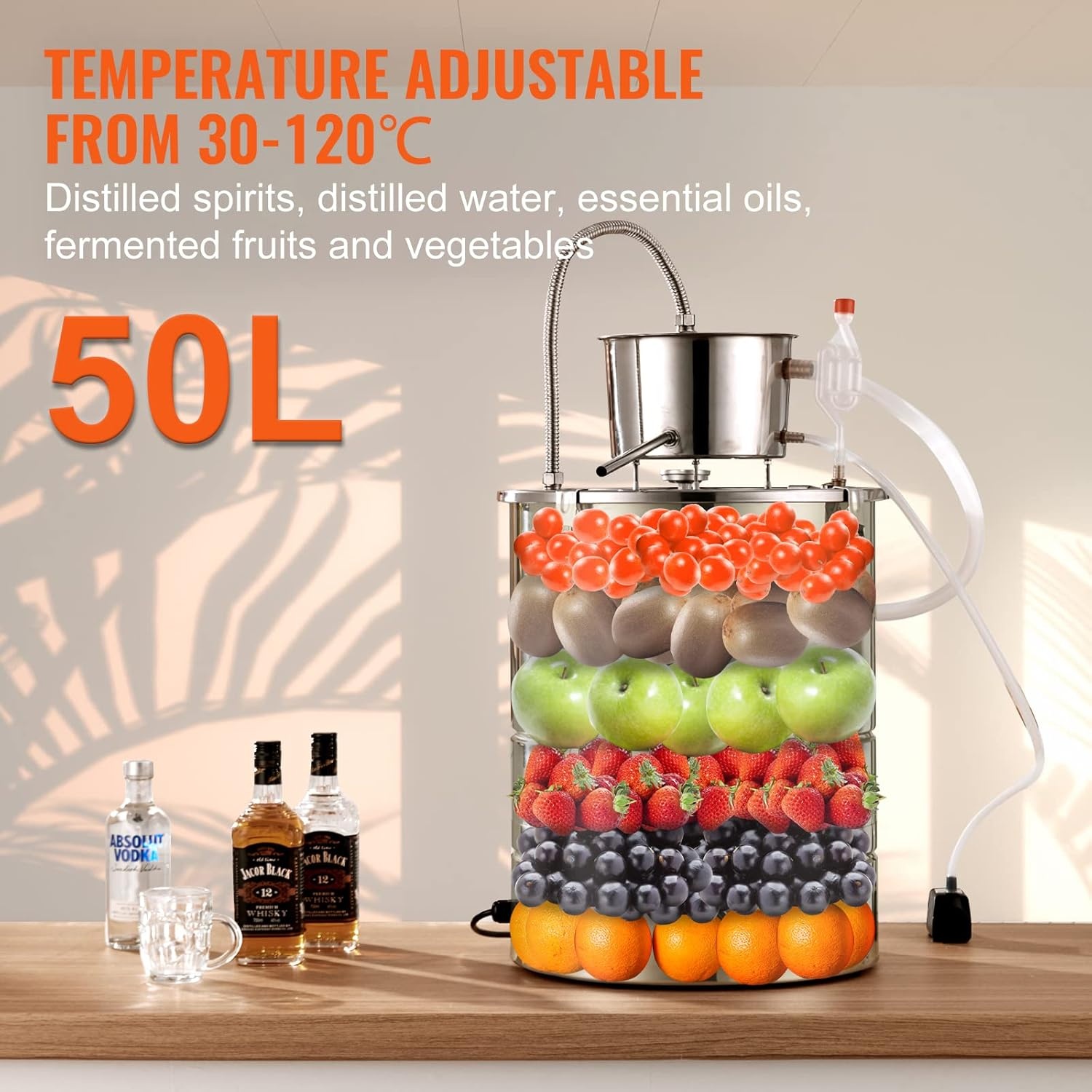 image:imageVEVOR Electric Alcohol Still 8Gal30L Alcohol Distiller Distillery Kit for Alcohol include Pump amp Oneway Exhaust Valve amp ThermometerSilver