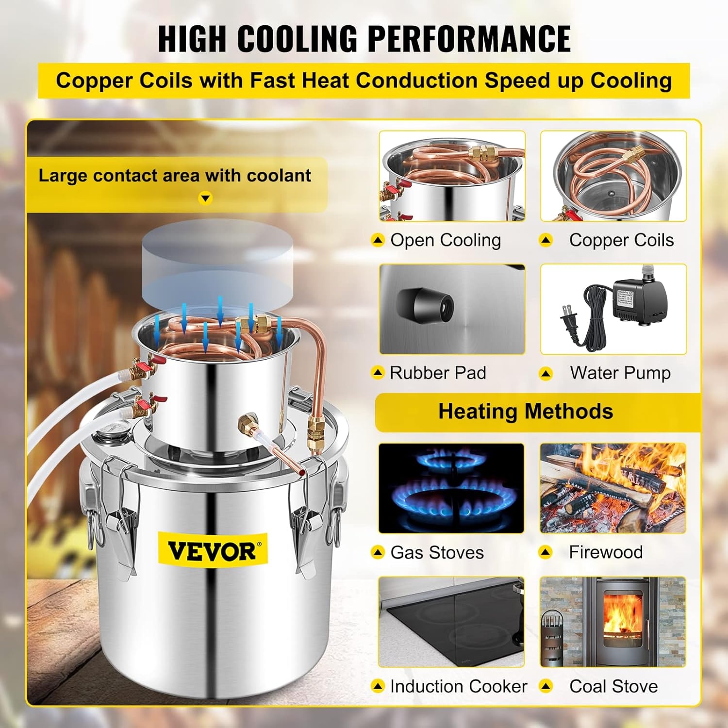 image:imageVEVOR Electric Alcohol Still 8Gal30L Alcohol Distiller Distillery Kit for Alcohol include Pump amp Oneway Exhaust Valve amp ThermometerSilver