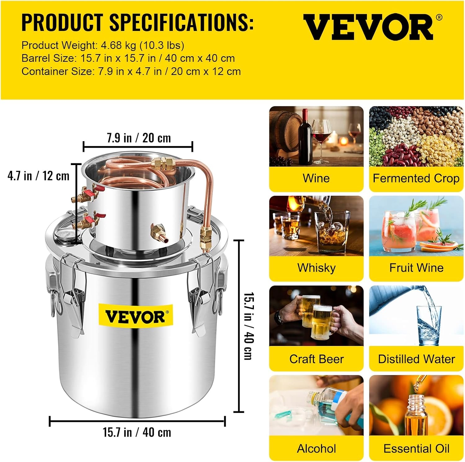 image:imageVEVOR Electric Alcohol Still 8Gal30L Alcohol Distiller Distillery Kit for Alcohol include Pump amp Oneway Exhaust Valve amp ThermometerSilver