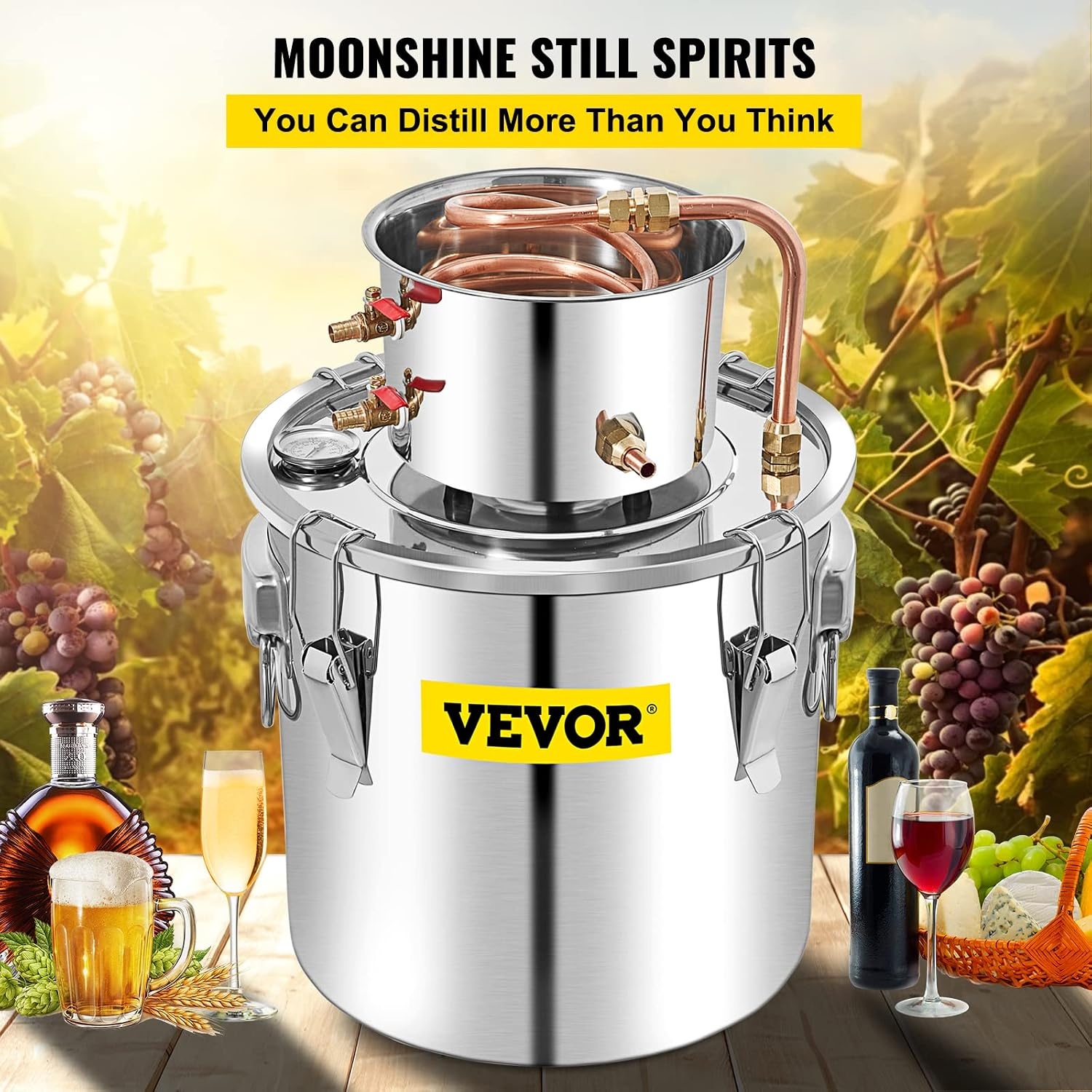 image:imageVEVOR Electric Alcohol Still 8Gal30L Alcohol Distiller Distillery Kit for Alcohol include Pump amp Oneway Exhaust Valve amp ThermometerSilver
