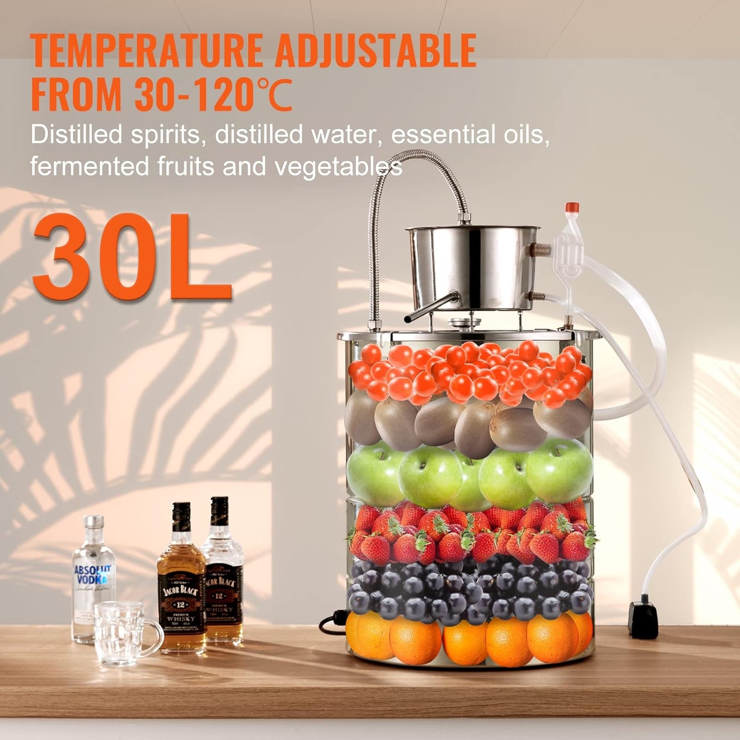 image:imageVEVOR Electric Alcohol Still 8Gal30L Alcohol Distiller Distillery Kit for Alcohol include Pump amp Oneway Exhaust Valve amp ThermometerSilver