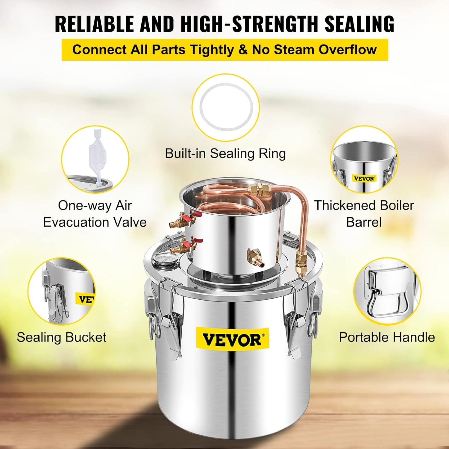 image:imageVEVOR Electric Alcohol Still 8Gal30L Alcohol Distiller Distillery Kit for Alcohol include Pump amp Oneway Exhaust Valve amp ThermometerSilver