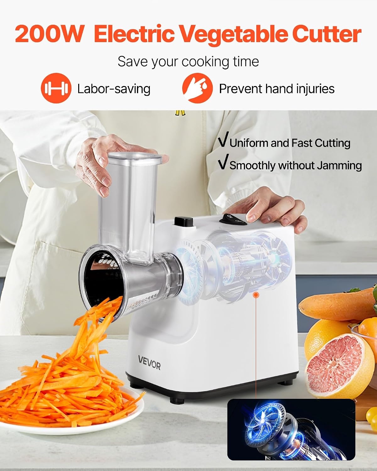 image:imageVEVOR Electric Cheese Grater Salad Maker 200W Salad Shooter Electric Vegetable Slicer Shredder Chopper for Fruits with 5 Attachments Stainless Steel Food Cutter for Vegetables and Cheeses200W