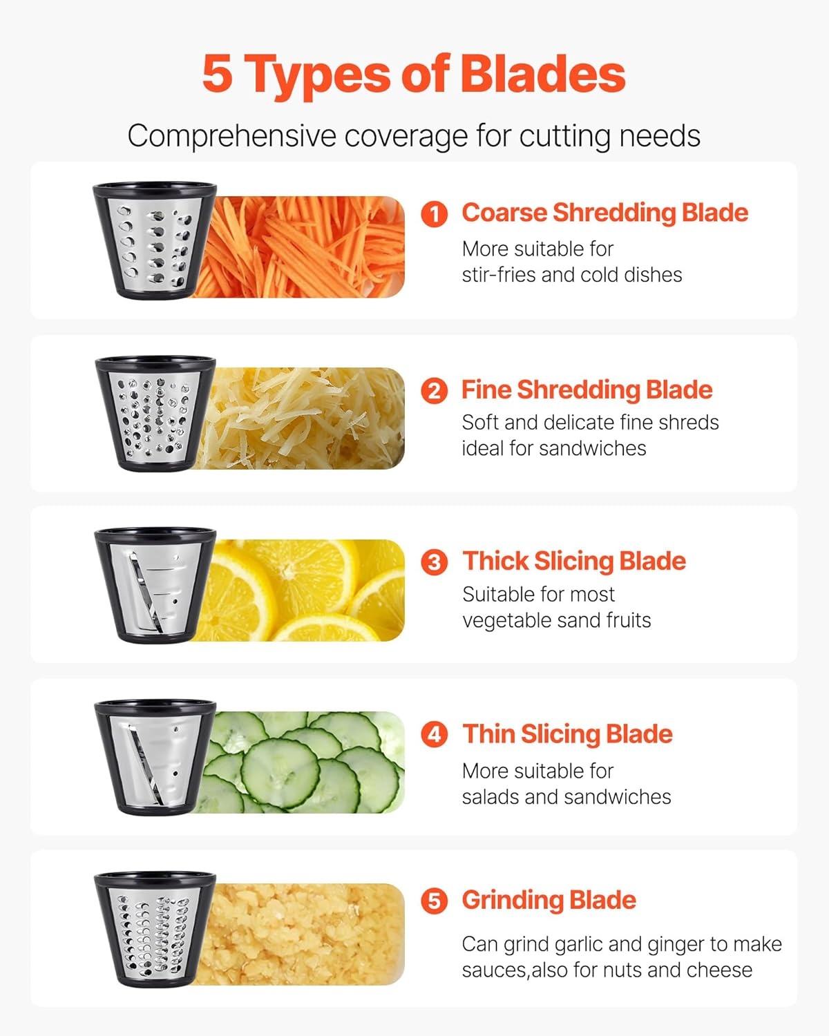 image:imageVEVOR Electric Cheese Grater Salad Maker 200W Salad Shooter Electric Vegetable Slicer Shredder Chopper for Fruits with 5 Attachments Stainless Steel Food Cutter for Vegetables and Cheeses200W