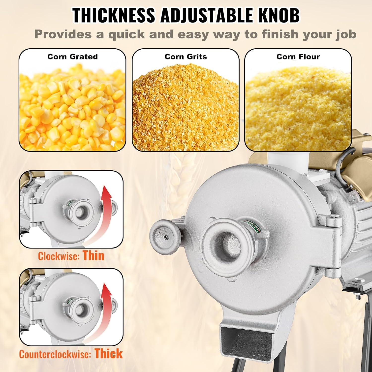image:imageVEVOR Electric Grain Mill Grinder 3000W Spice Grinders Commercial Corn Mill with Funnel Thickness Adjustable Powder Machine Heavy Duty Feed Flour Cereal Mill Wheat Grinders Dry GrinderBlack