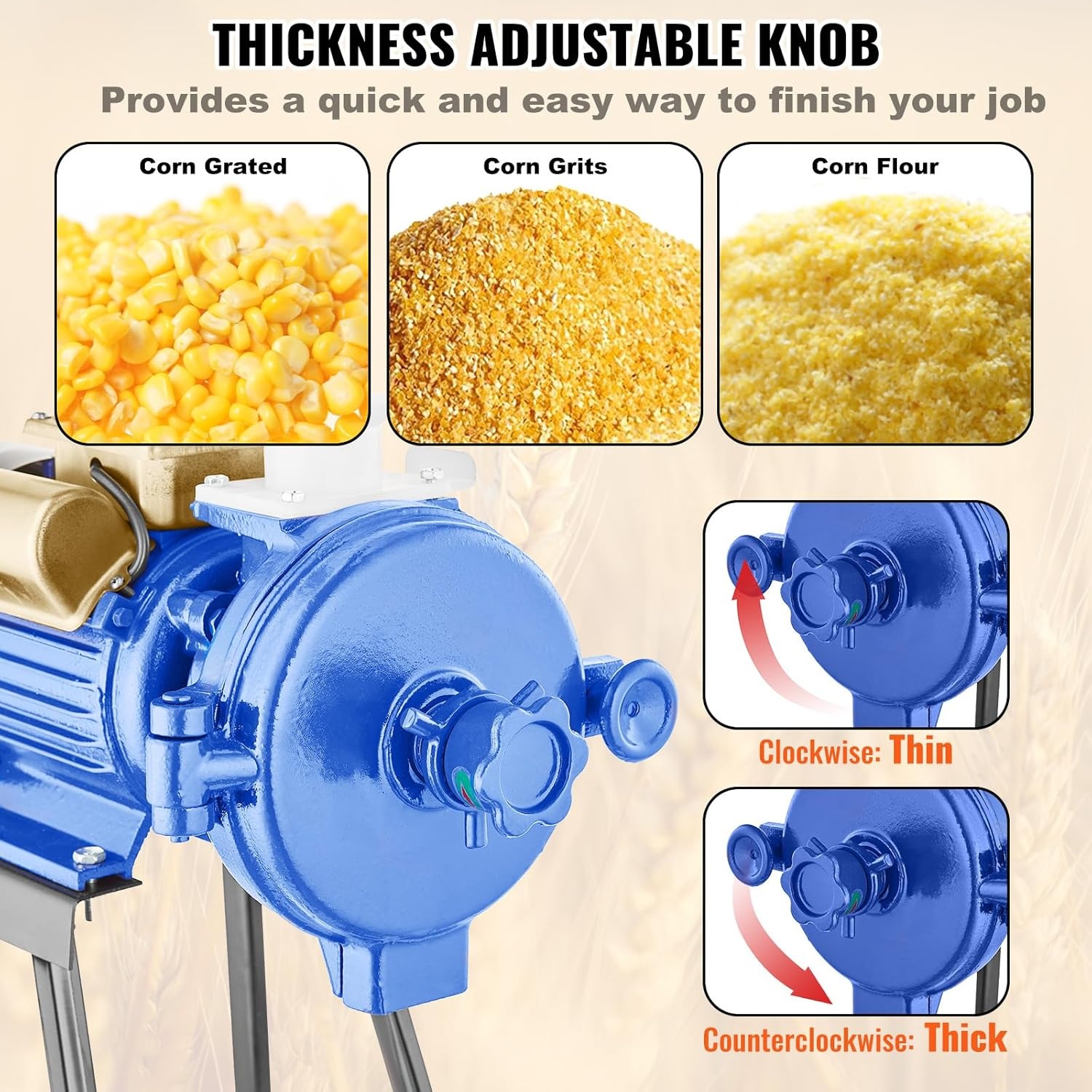 image:imageVEVOR Electric Grain Mill Grinder 3000W Spice Grinders Commercial Corn Mill with Funnel Thickness Adjustable Powder Machine Heavy Duty Feed Flour Cereal Mill Wheat Grinders Dry GrinderBlue