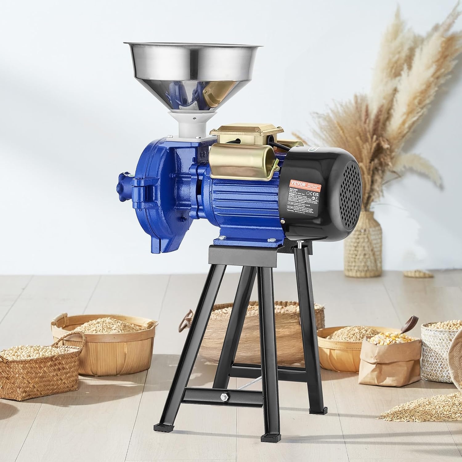 image:imageVEVOR Electric Grain Mill Grinder 3000W Spice Grinders Commercial Corn Mill with Funnel Thickness Adjustable Powder Machine Heavy Duty Feed Flour Cereal Mill Wheat Grinders Dry GrinderBlue