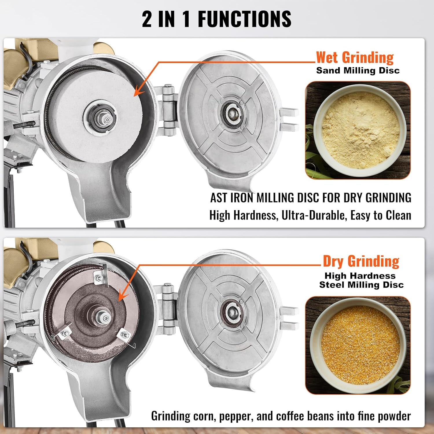 image:imageVEVOR Electric Grain Mill Grinder 3000W Spice Grinders Commercial Corn Mill with Funnel Thickness Adjustable Powder Machine Heavy Duty Feed Flour Cereal Mill Wheat Grinders Dry GrinderBlack
