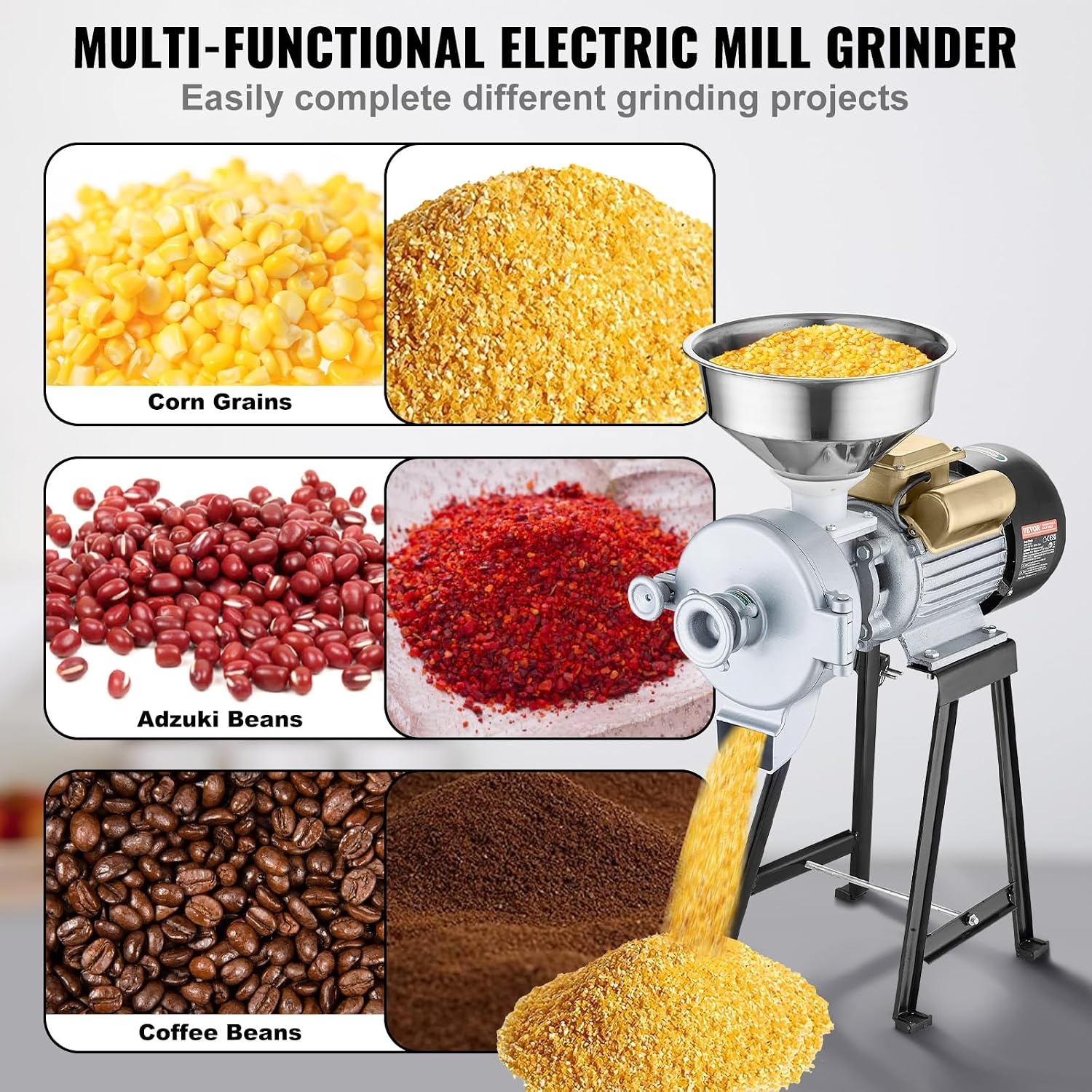 image:imageVEVOR Electric Grain Mill Grinder 3000W Spice Grinders Commercial Corn Mill with Funnel Thickness Adjustable Powder Machine Heavy Duty Feed Flour Cereal Mill Wheat Grinders Dry GrinderBlack