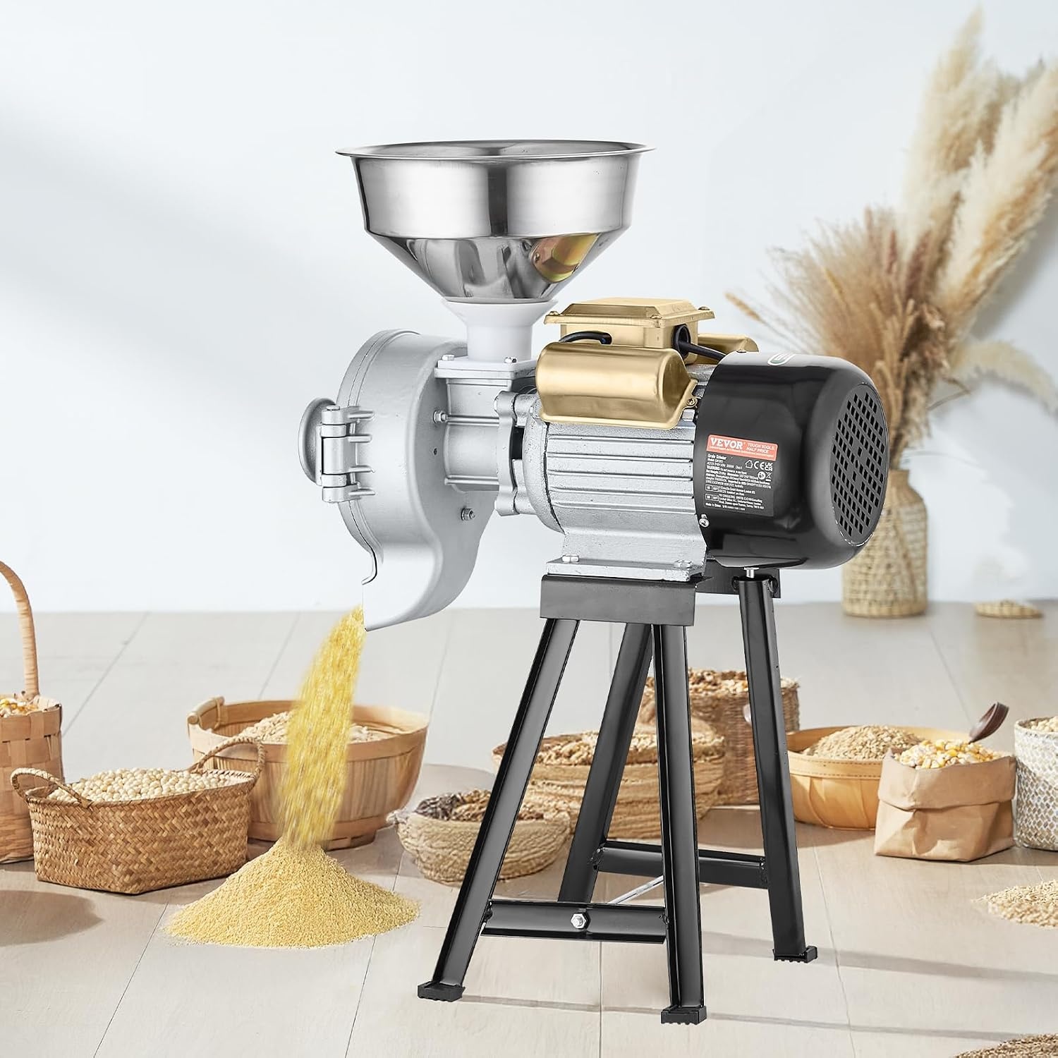 image:imageVEVOR Electric Grain Mill Grinder 3000W Spice Grinders Commercial Corn Mill with Funnel Thickness Adjustable Powder Machine Heavy Duty Feed Flour Cereal Mill Wheat Grinders Dry GrinderBlack