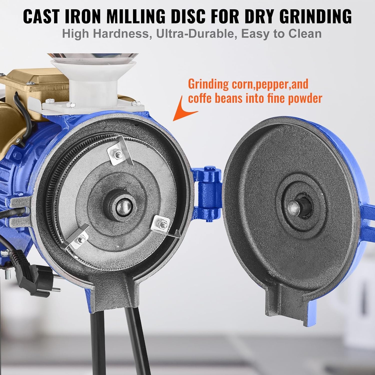 image:imageVEVOR Electric Grain Mill Grinder 3000W Spice Grinders Commercial Corn Mill with Funnel Thickness Adjustable Powder Machine Heavy Duty Feed Flour Cereal Mill Wheat Grinders Dry GrinderBlue