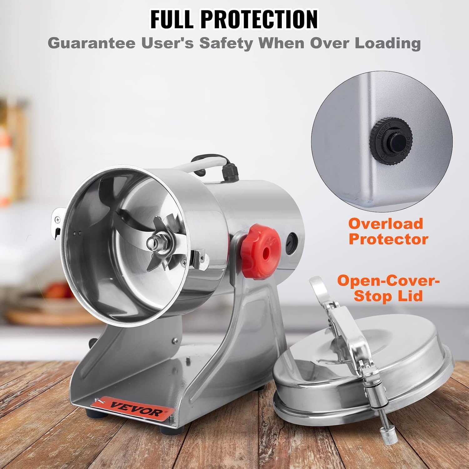 image:imageVEVOR Electric Grain Mill Grinder 600W High Power Commercial Spice Grinder 66 Gal Pulverizer Powder Machine with Galvanized Sharp Blades for Dry Grains Spices Cereals Coffee Corn amp Pepper700g