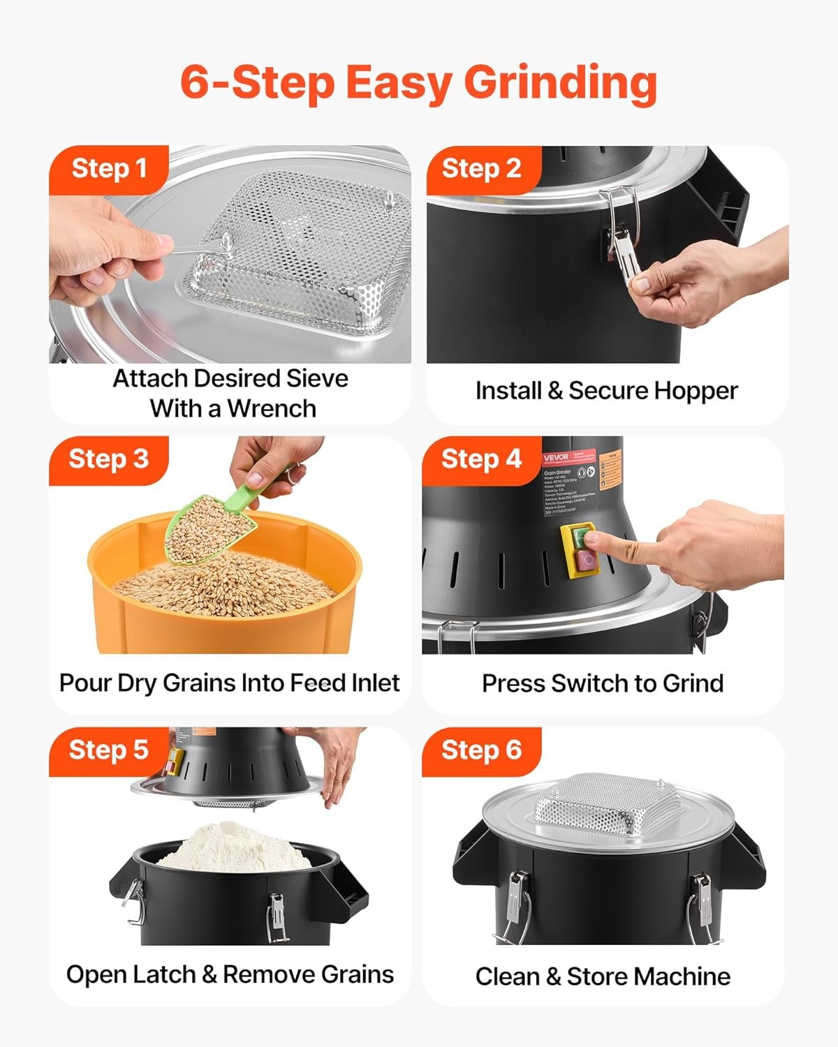 image:imageVEVOR Electric Grain Mill Grinder 600W High Power Commercial Spice Grinder 66 Gal Pulverizer Powder Machine with Galvanized Sharp Blades for Dry Grains Spices Cereals Coffee Corn amp PepperLarge