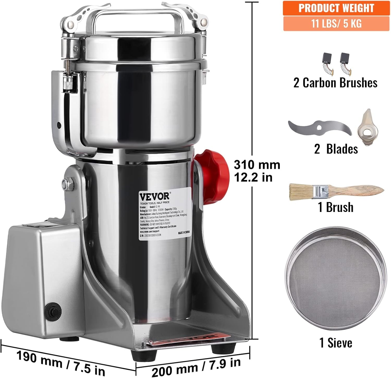 image:imageVEVOR Electric Grain Mill Grinder 600W High Power Commercial Spice Grinder 66 Gal Pulverizer Powder Machine with Galvanized Sharp Blades for Dry Grains Spices Cereals Coffee Corn amp Pepper700g