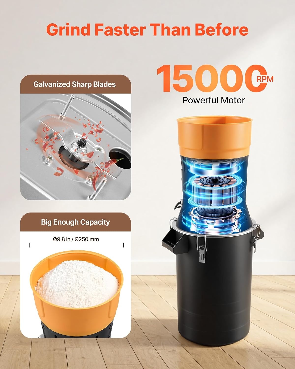image:imageVEVOR Electric Grain Mill Grinder 600W High Power Commercial Spice Grinder 66 Gal Pulverizer Powder Machine with Galvanized Sharp Blades for Dry Grains Spices Cereals Coffee Corn amp PepperMedium