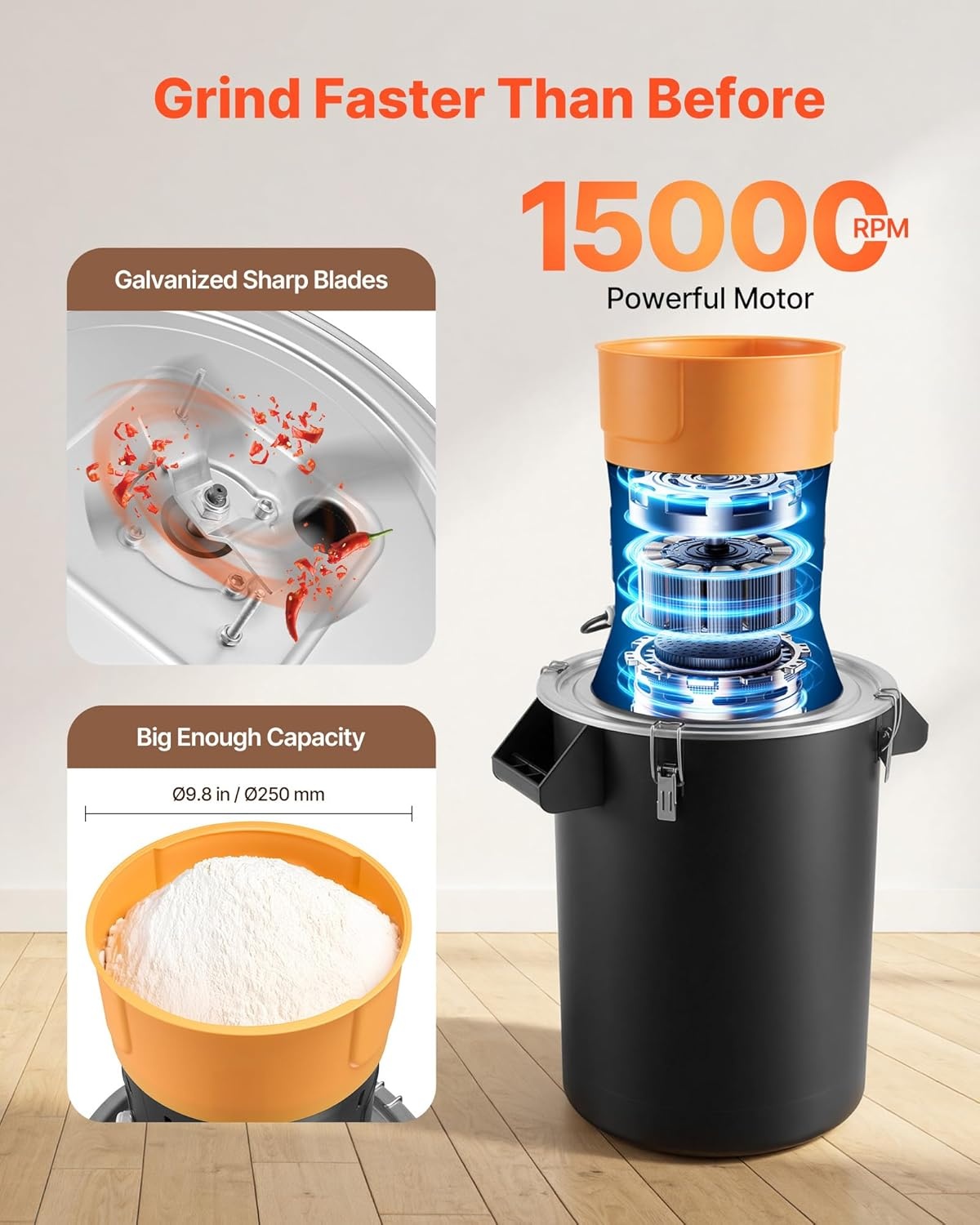 image:imageVEVOR Electric Grain Mill Grinder 600W High Power Commercial Spice Grinder 66 Gal Pulverizer Powder Machine with Galvanized Sharp Blades for Dry Grains Spices Cereals Coffee Corn amp PepperLarge