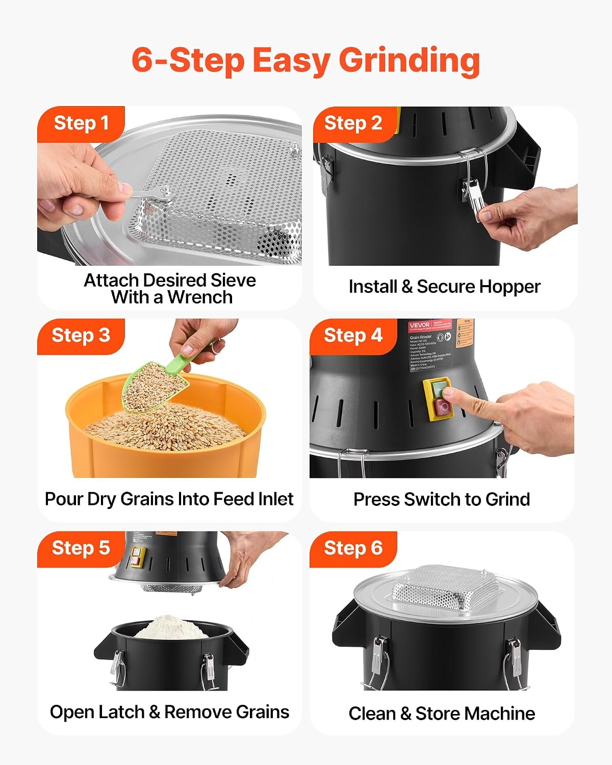 image:imageVEVOR Electric Grain Mill Grinder 600W High Power Commercial Spice Grinder 66 Gal Pulverizer Powder Machine with Galvanized Sharp Blades for Dry Grains Spices Cereals Coffee Corn amp PepperMedium