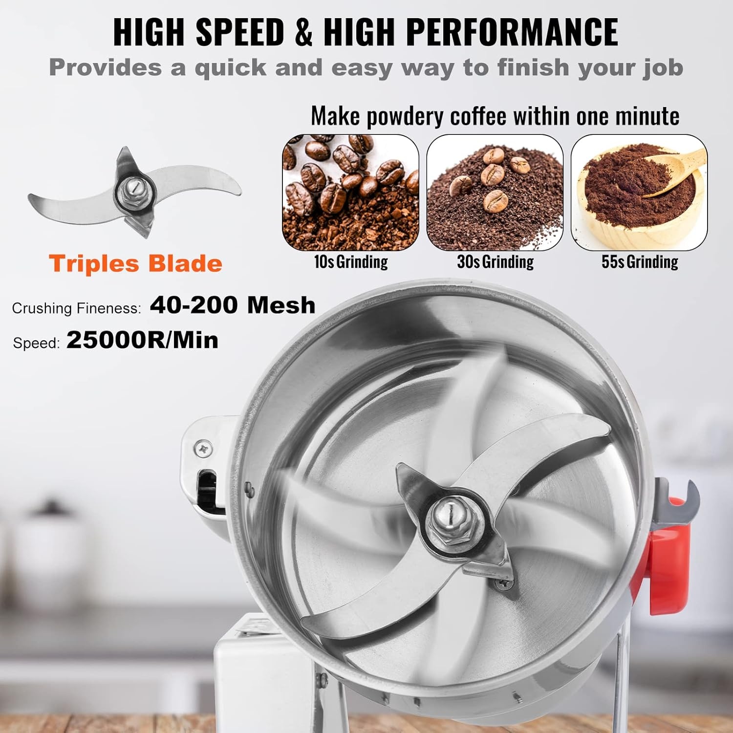 image:imageVEVOR Electric Grain Mill Grinder 600W High Power Commercial Spice Grinder 66 Gal Pulverizer Powder Machine with Galvanized Sharp Blades for Dry Grains Spices Cereals Coffee Corn amp Pepper700g