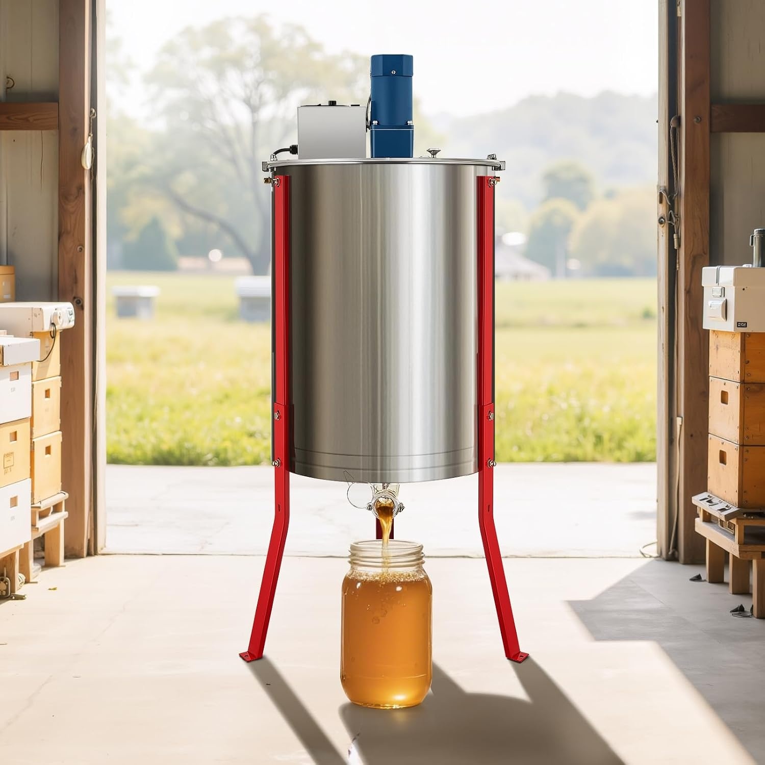 image:imageVEVOR Electric Honey Extractor 3 Frame Honey Extractor with Transparent Lid Stainless Steel Honeycomb Drum Spinner Height Adjustable Honeycomb Extraction Equipment for Beekeeping6 Frame