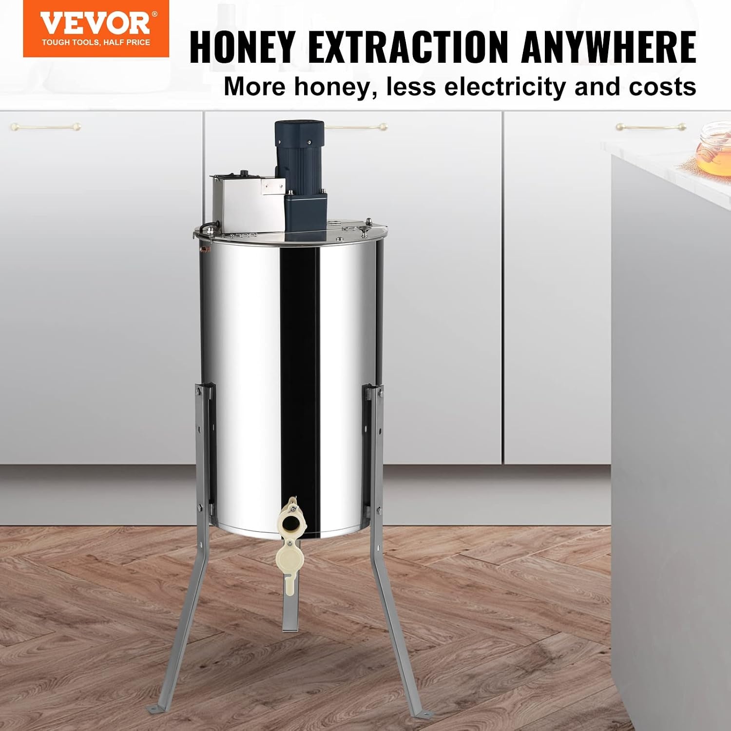 image:imageVEVOR Electric Honey Extractor 3 Frame Honey Extractor with Transparent Lid Stainless Steel Honeycomb Drum Spinner Height Adjustable Honeycomb Extraction Equipment for Beekeeping4 Frame Rack2 Deep Frames