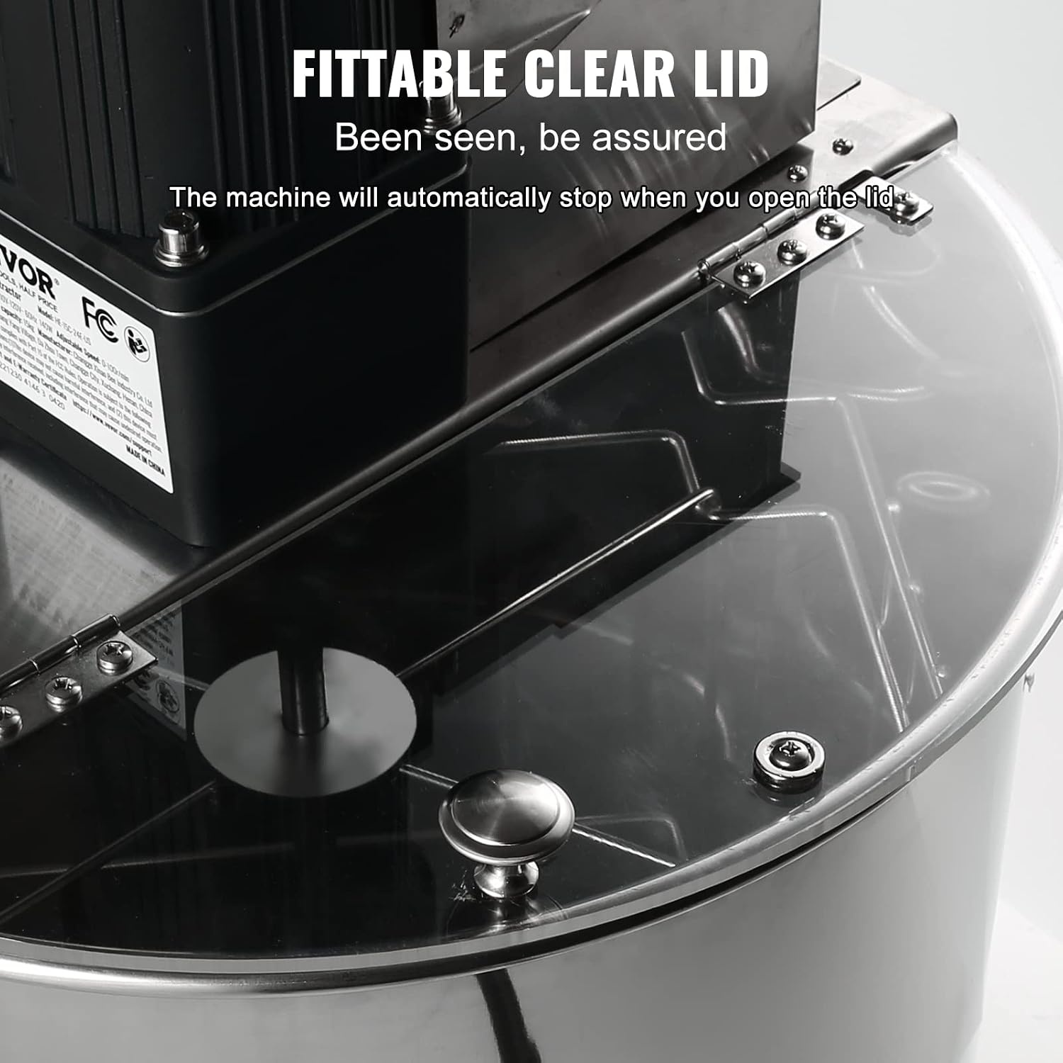 image:imageVEVOR Electric Honey Extractor 3 Frame Honey Extractor with Transparent Lid Stainless Steel Honeycomb Drum Spinner Height Adjustable Honeycomb Extraction Equipment for Beekeeping4 Frame Rack2 Deep Frames