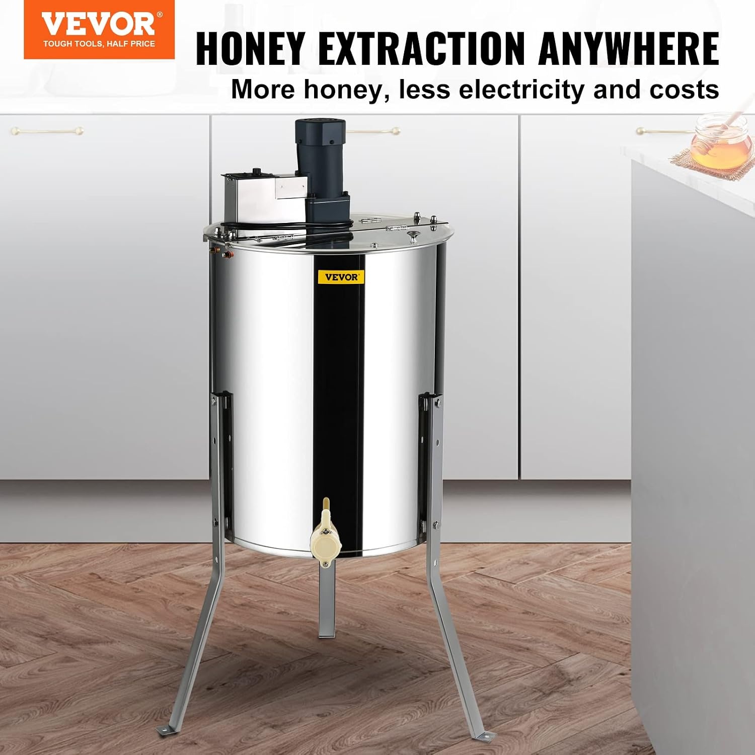image:imageVEVOR Electric Honey Extractor 3 Frame Honey Extractor with Transparent Lid Stainless Steel Honeycomb Drum Spinner Height Adjustable Honeycomb Extraction Equipment for Beekeeping8 Frame Rack4 Deep Frames