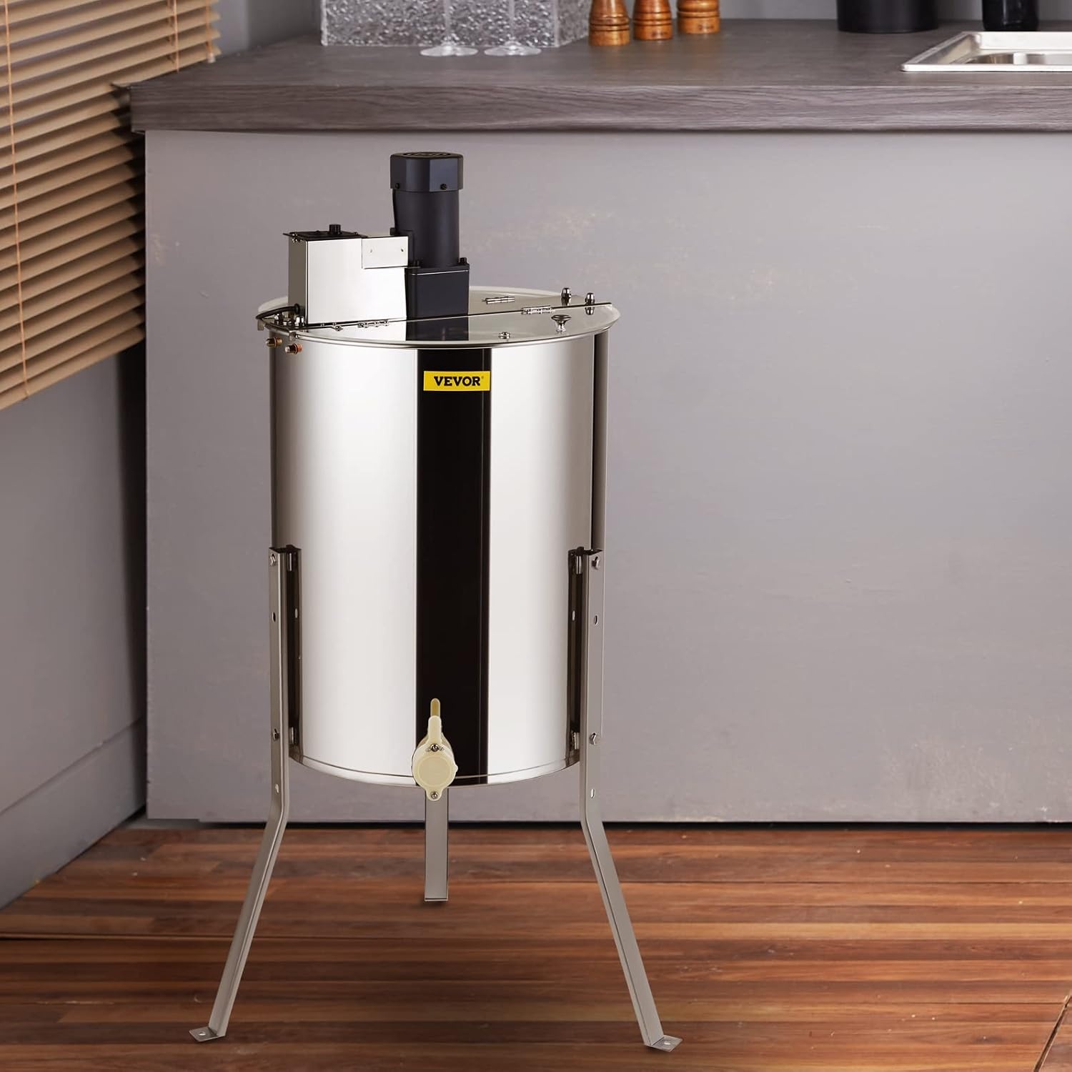 image:imageVEVOR Electric Honey Extractor 3 Frame Honey Extractor with Transparent Lid Stainless Steel Honeycomb Drum Spinner Height Adjustable Honeycomb Extraction Equipment for Beekeeping8 Frame Rack4 Deep Frames
