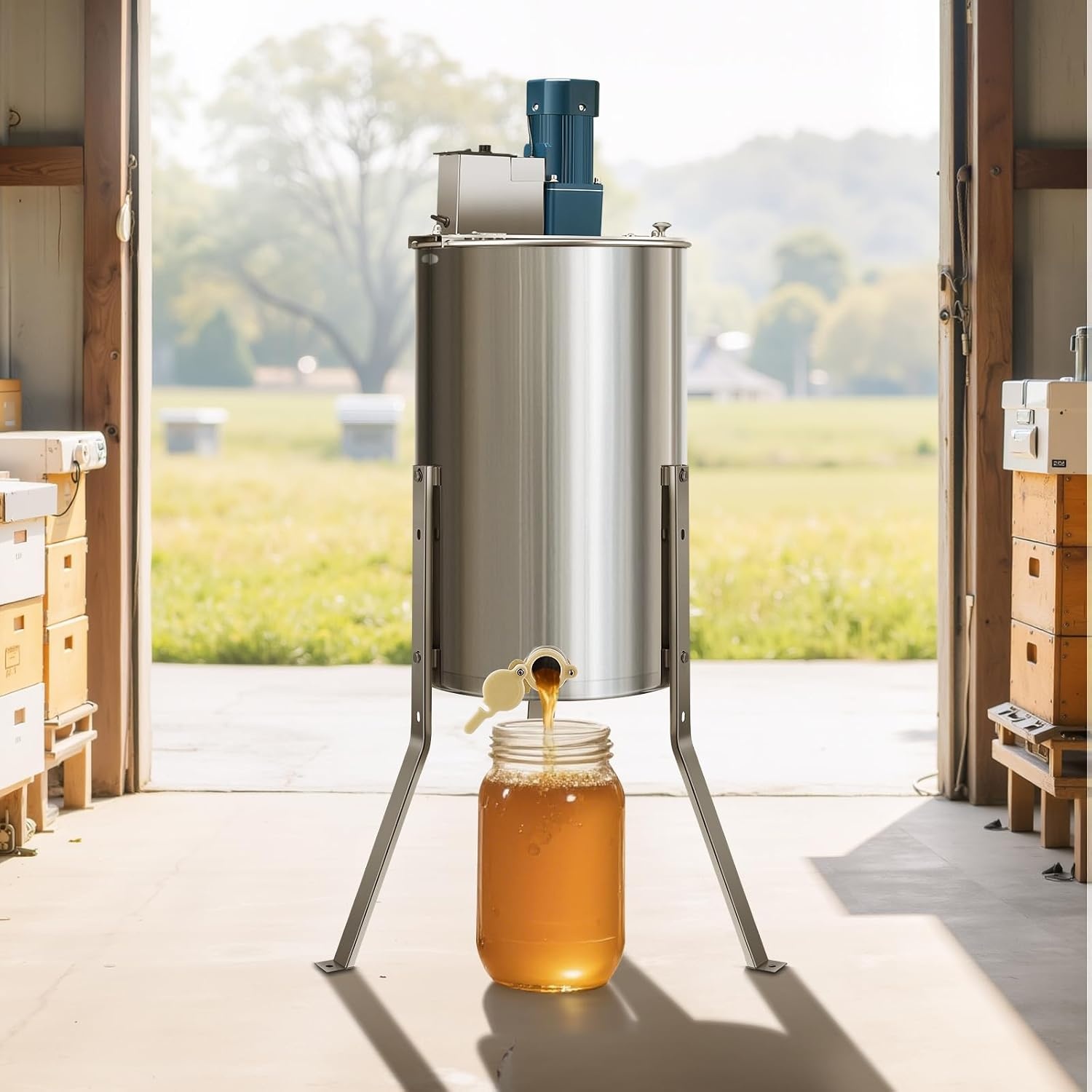 image:imageVEVOR Electric Honey Extractor 3 Frame Honey Extractor with Transparent Lid Stainless Steel Honeycomb Drum Spinner Height Adjustable Honeycomb Extraction Equipment for Beekeeping3 Frame