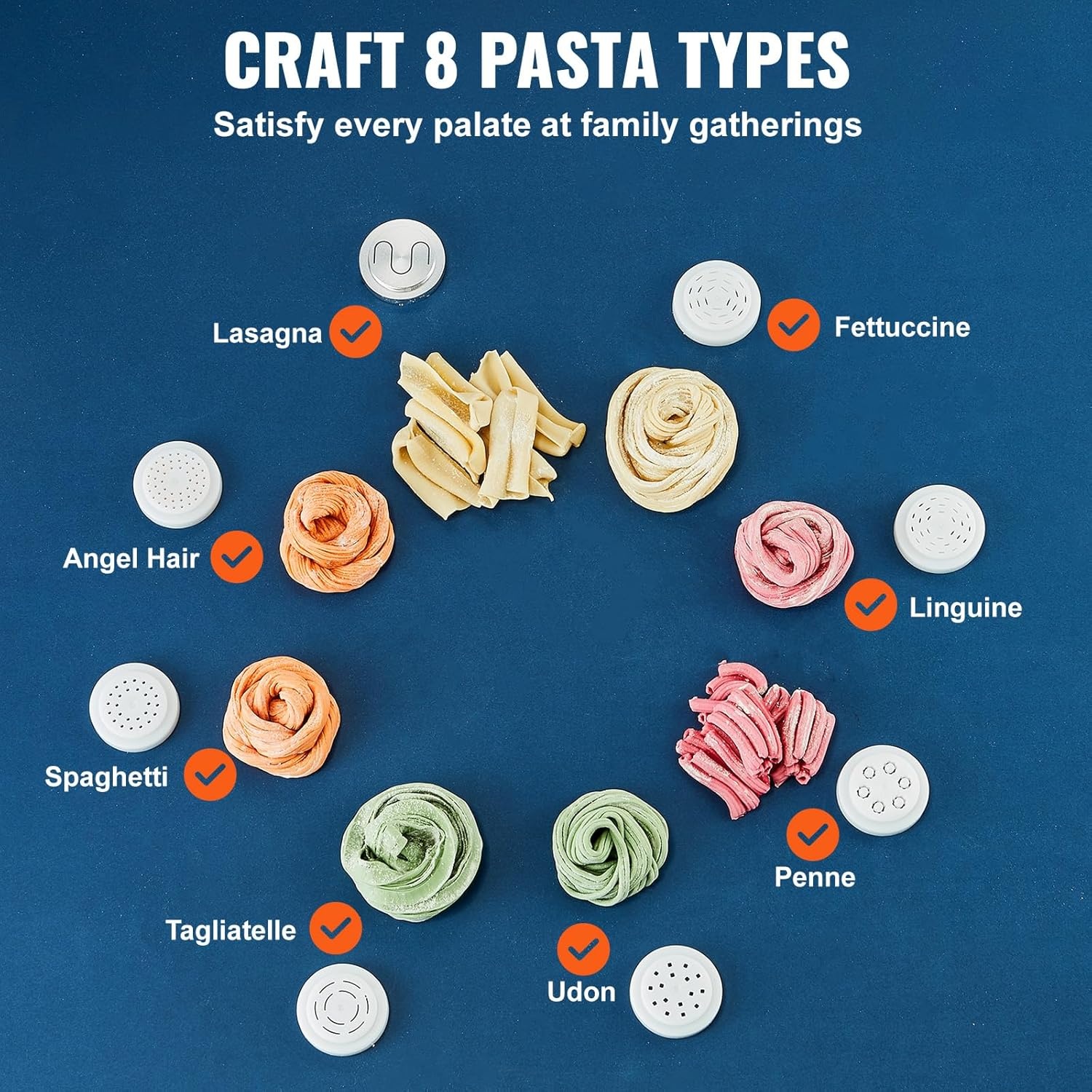 image:imageVEVOR Electric Pasta Maker 150W Automatic Noodle Maker Machine with 8 Pasta Shapes 4 Intelligent Modes 500g Flour Capacity Pasta Maker Machine with Measuring Cups Cleaning Brush for Home KitchenAutomatic