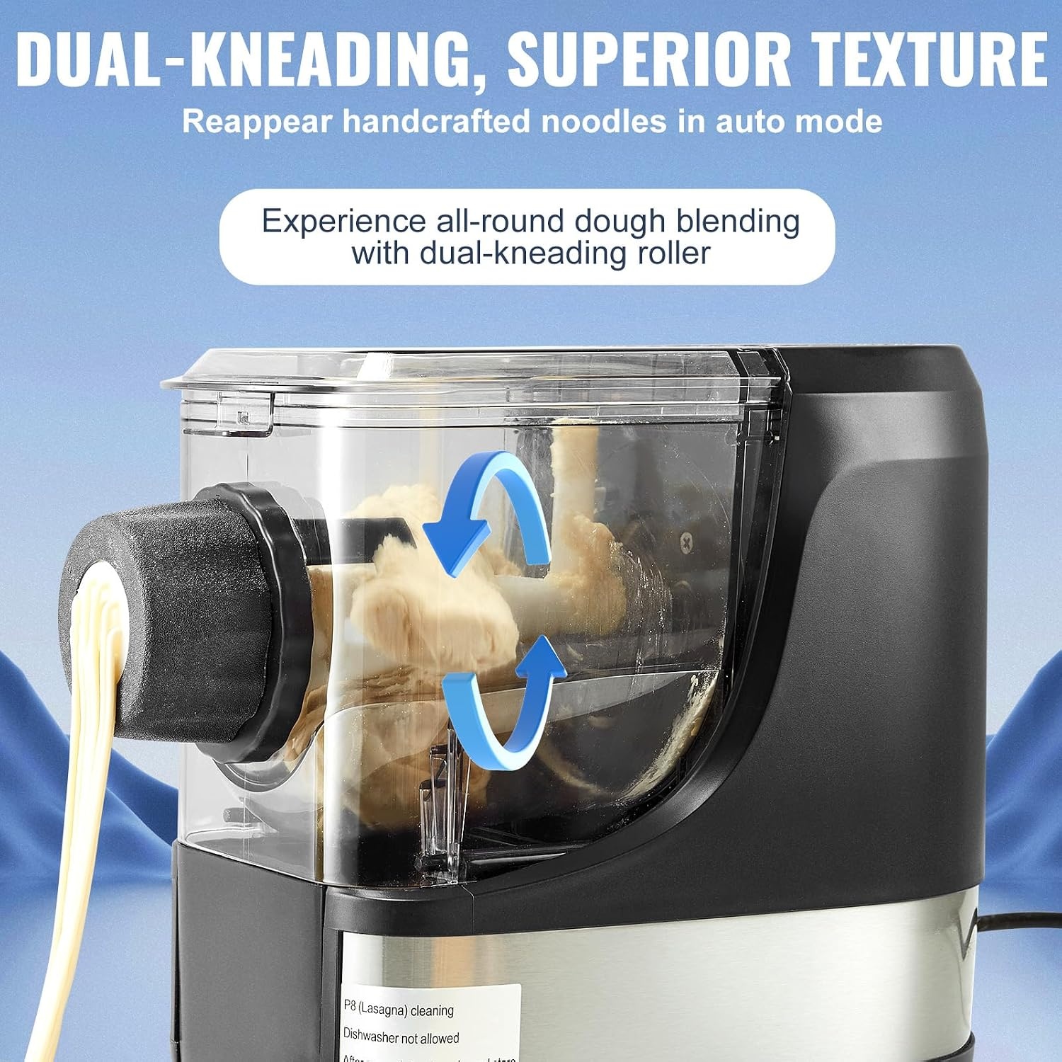 image:imageVEVOR Electric Pasta Maker 150W Automatic Noodle Maker Machine with 8 Pasta Shapes 4 Intelligent Modes 500g Flour Capacity Pasta Maker Machine with Measuring Cups Cleaning Brush for Home KitchenAutomatic