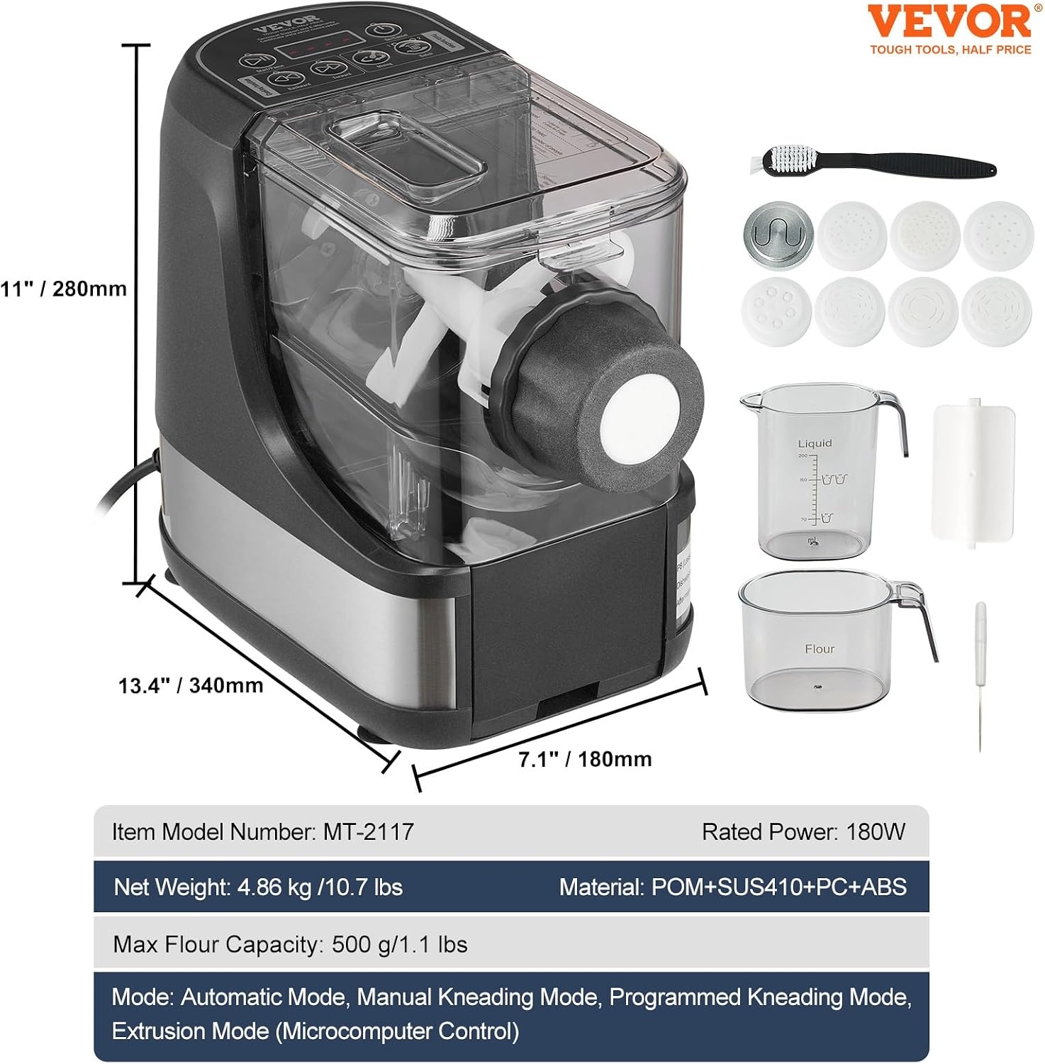 image:imageVEVOR Electric Pasta Maker 150W Automatic Noodle Maker Machine with 8 Pasta Shapes 4 Intelligent Modes 500g Flour Capacity Pasta Maker Machine with Measuring Cups Cleaning Brush for Home KitchenAutomatic
