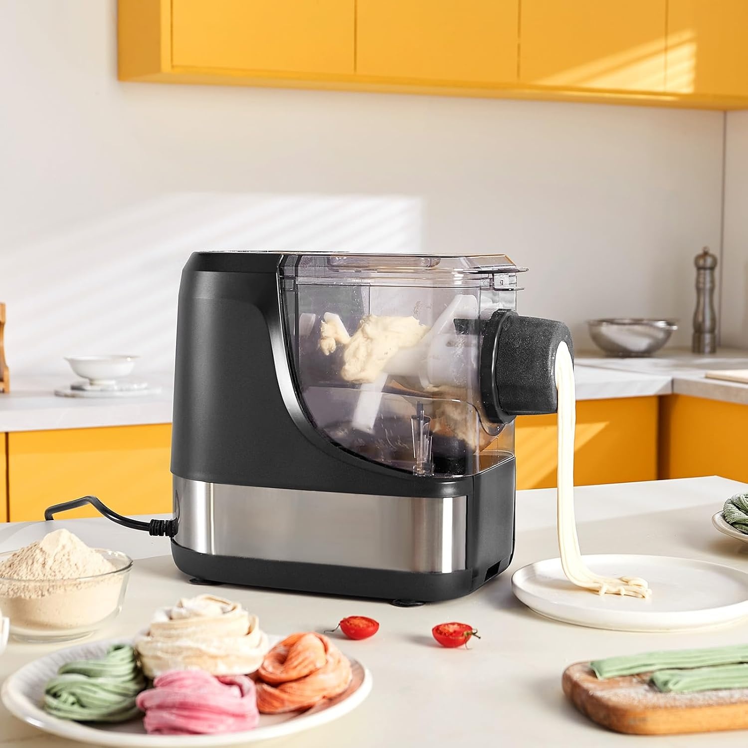 image:imageVEVOR Electric Pasta Maker 150W Automatic Noodle Maker Machine with 8 Pasta Shapes 4 Intelligent Modes 500g Flour Capacity Pasta Maker Machine with Measuring Cups Cleaning Brush for Home KitchenAutomatic