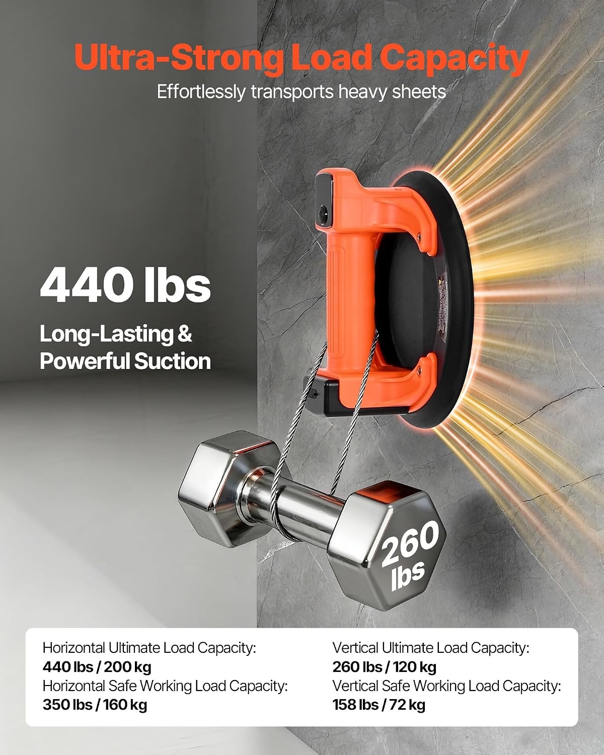 image:imageVEVOR Electric Suction Cup 8Inch Vacuum Glass Lifter with Digital Display for Suction Power amp Battery Level 440 lbs Max Lifting Capacity Tile Suction Cup Tool for Lifting Tile Granite 1Pack