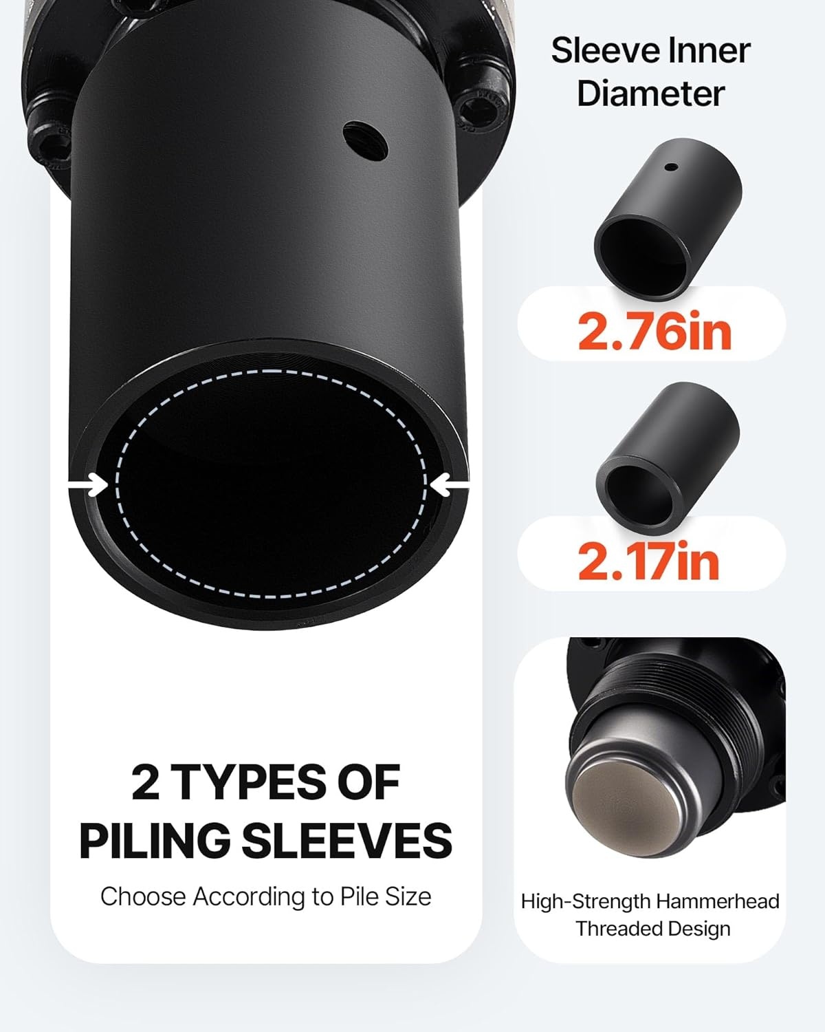 image:imageVEVOR Electric T Post Driver 2200W Handheld Powerful Post Pounder with 217 in55mm 276 in70mm Sleeves for Fence Metal Fencing Farm Garden Construction Landscaping Projects