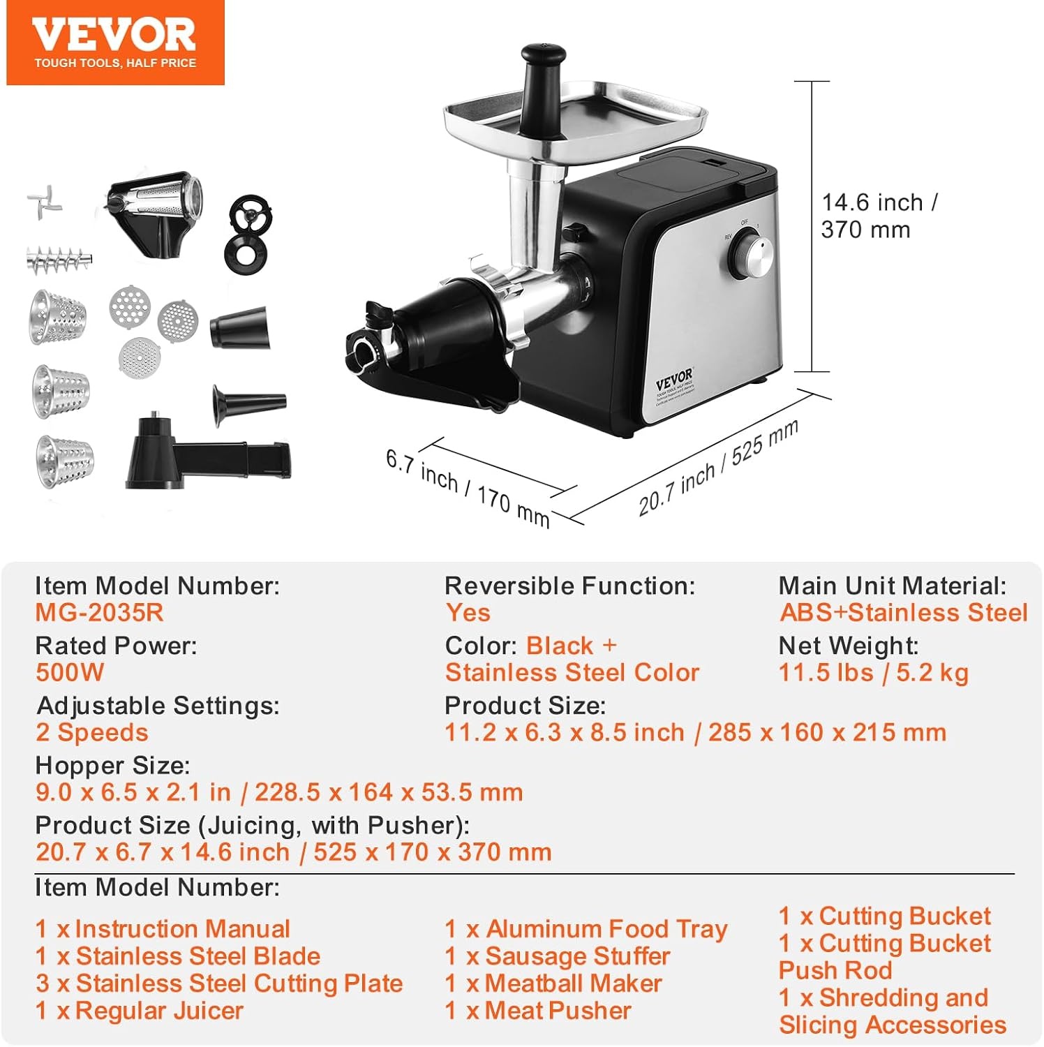 image:imageVEVOR Electric Tomato Strainer 500W Sauce Maker Machine 49 LBSMin Food Mill With Reverse Function for Tomato Strawberry Blueberry Pure Copper Motor500W
