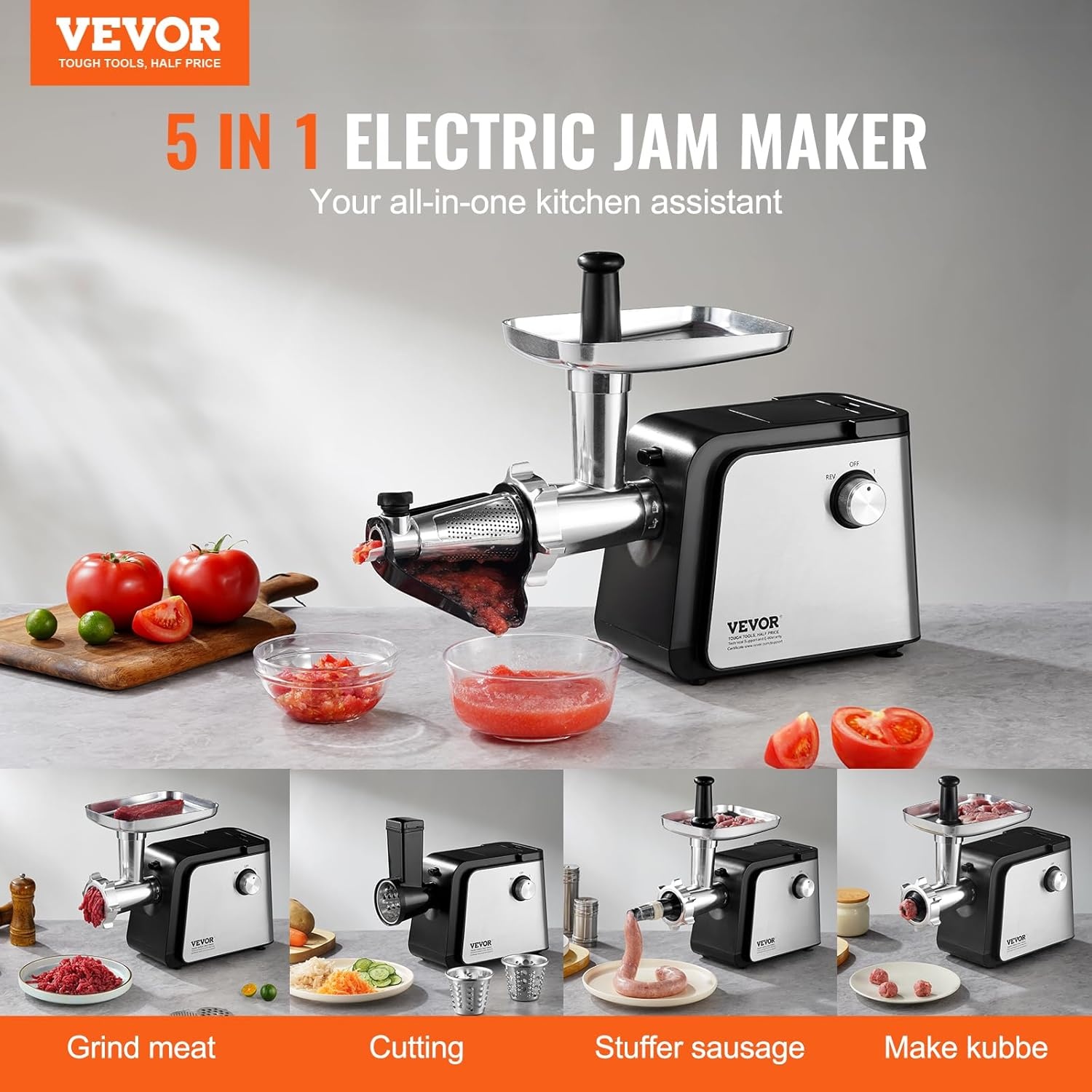 image:imageVEVOR Electric Tomato Strainer 500W Sauce Maker Machine 49 LBSMin Food Mill With Reverse Function for Tomato Strawberry Blueberry Pure Copper Motor500W