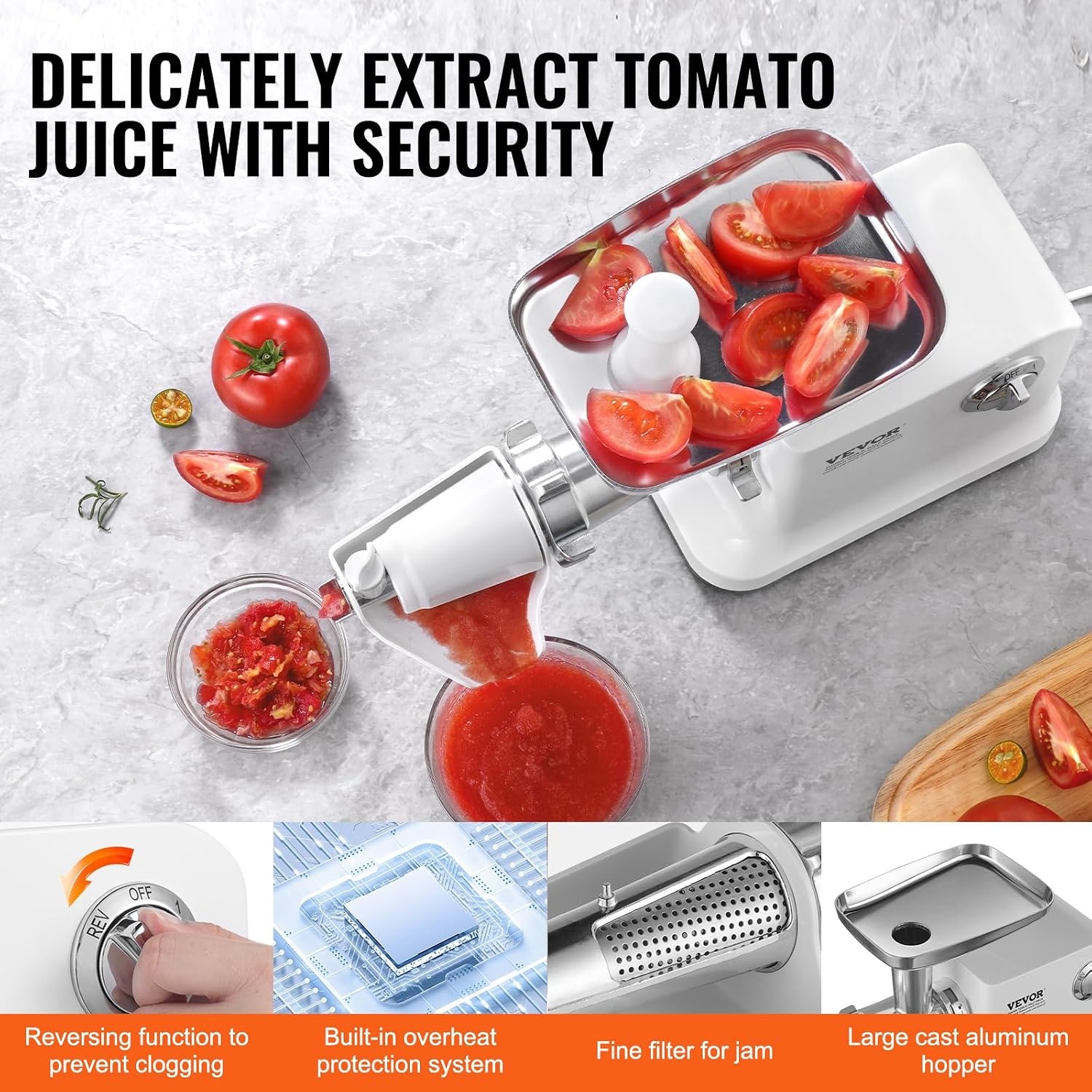 image:imageVEVOR Electric Tomato Strainer 700W Tomato Sauce Maker Machine 55 LBSMin Food Strainer and Sauce Maker Pure Copper Motor Food Mill with Reverse Function for Tomato Strawberry Blueberry Sauce
