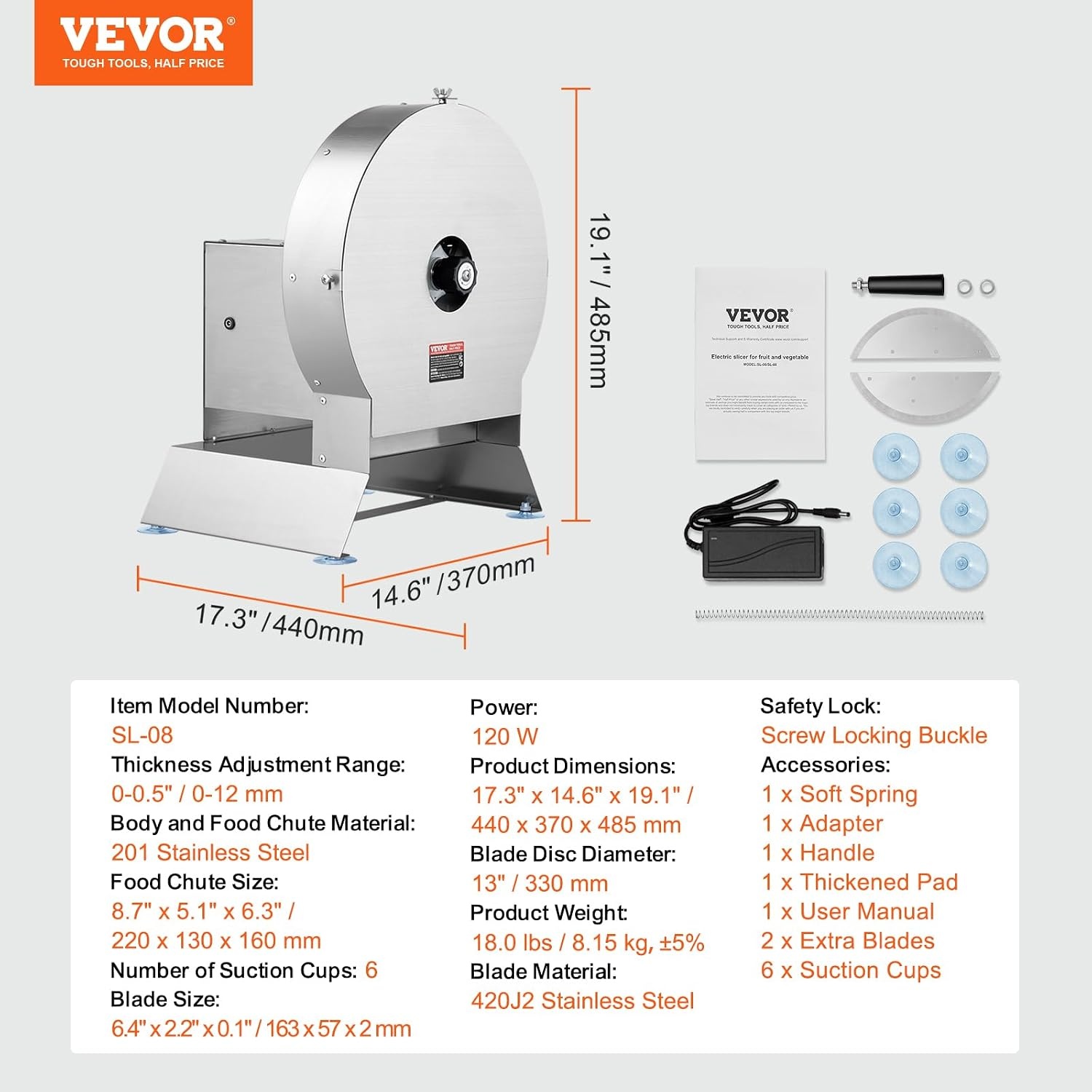 image:imageVEVOR Electric Vegetable Slicer 005012mm Thickness Adjustable Commercial Slicer Machine Convertible to Manual Stainless Steel Food Cutter Slicing Machine for Potato Lemon Tomato AppleElectricVegetable