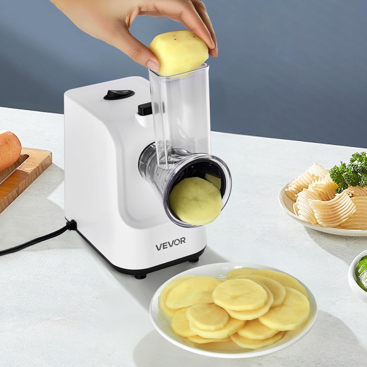 image:imageVEVOR Electric Vegetable Slicer 005012mm Thickness Adjustable Commercial Slicer Machine Convertible to Manual Stainless Steel Food Cutter Slicing Machine for Potato Lemon Tomato Apple200W