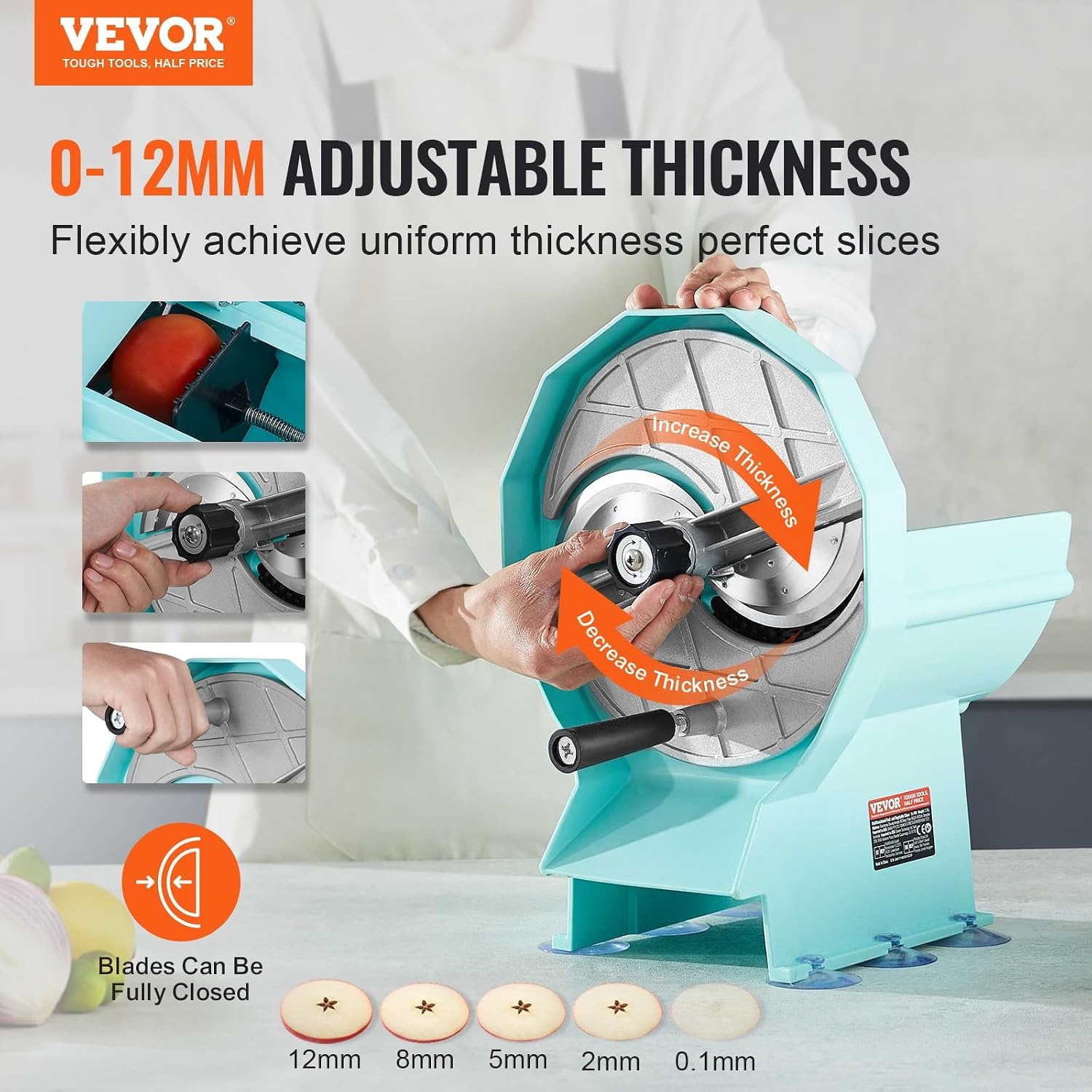 image:imageVEVOR Electric Vegetable Slicer 005012mm Thickness Adjustable Commercial Slicer Machine Convertible to Manual Stainless Steel Food Cutter Slicing Machine for Potato Lemon Tomato AppleManualVegetablePlastic