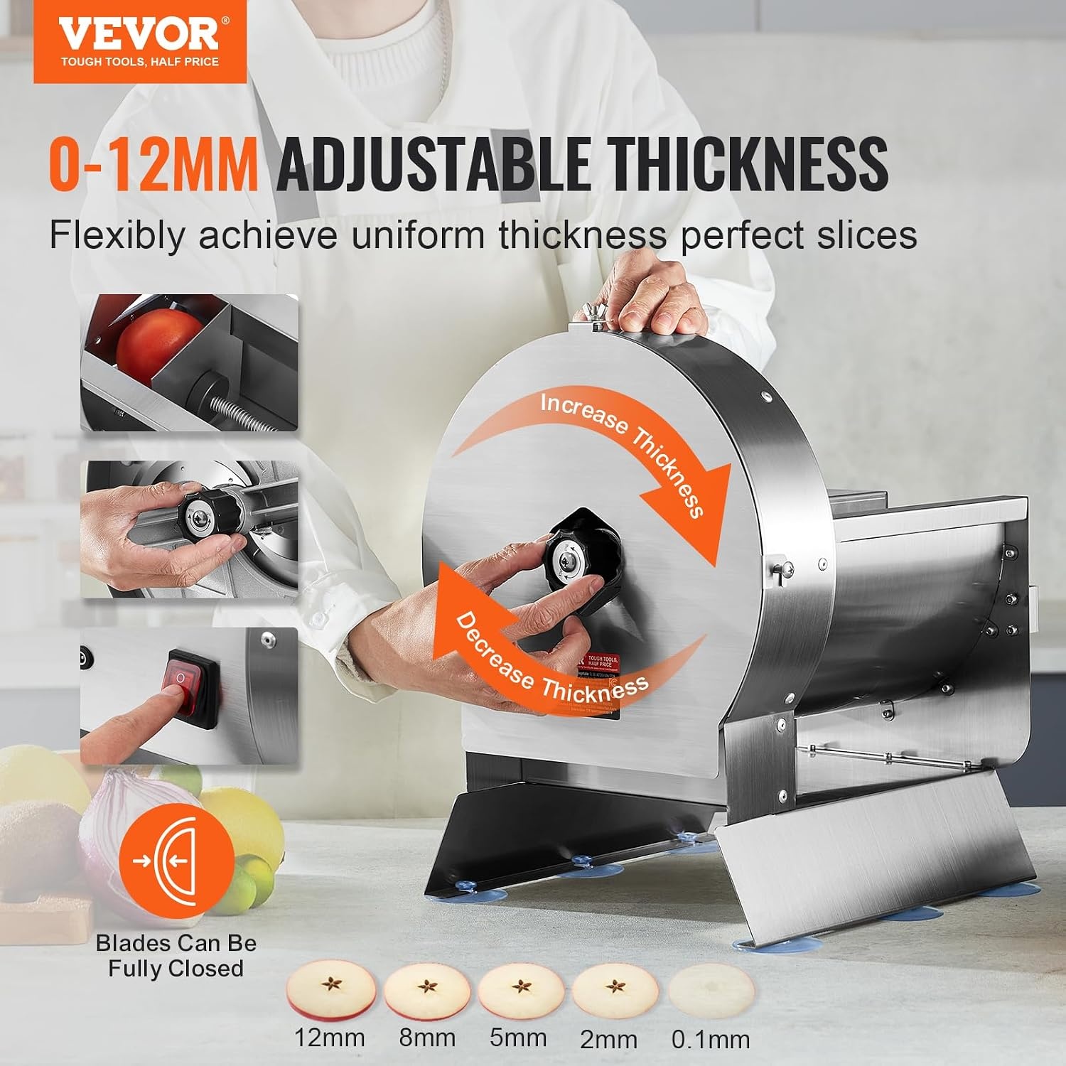 image:imageVEVOR Electric Vegetable Slicer 005012mm Thickness Adjustable Commercial Slicer Machine Convertible to Manual Stainless Steel Food Cutter Slicing Machine for Potato Lemon Tomato AppleElectricConvertible