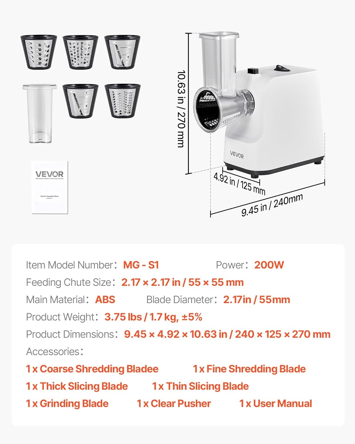 image:imageVEVOR Electric Vegetable Slicer 005012mm Thickness Adjustable Commercial Slicer Machine Convertible to Manual Stainless Steel Food Cutter Slicing Machine for Potato Lemon Tomato Apple200W